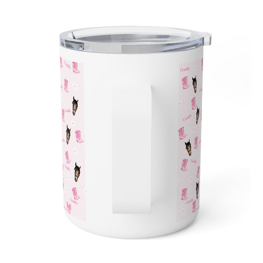 Cute Pink Cowgirl Pattern 10oz Insulated Coffee Mug — 'Cowboy' Puppy & Boots Design