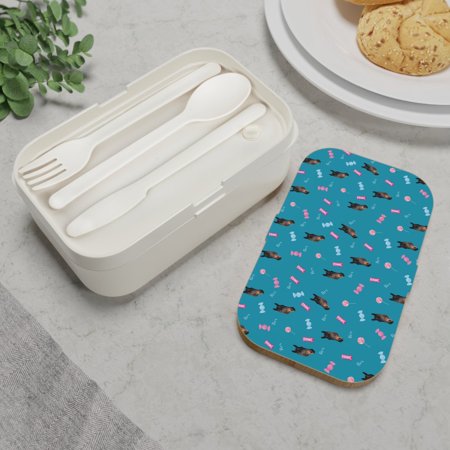Bento Box — Cute Dog & Candy Pattern Lunch Box