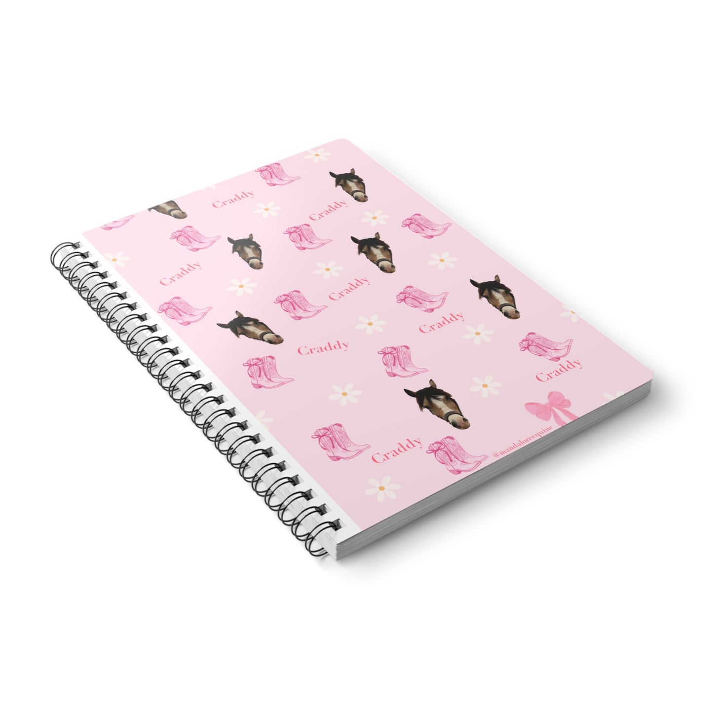Pink Horse Pattern A5 Wirobound Notebook — 'Graddy' Floral Cowboy Boots Journal