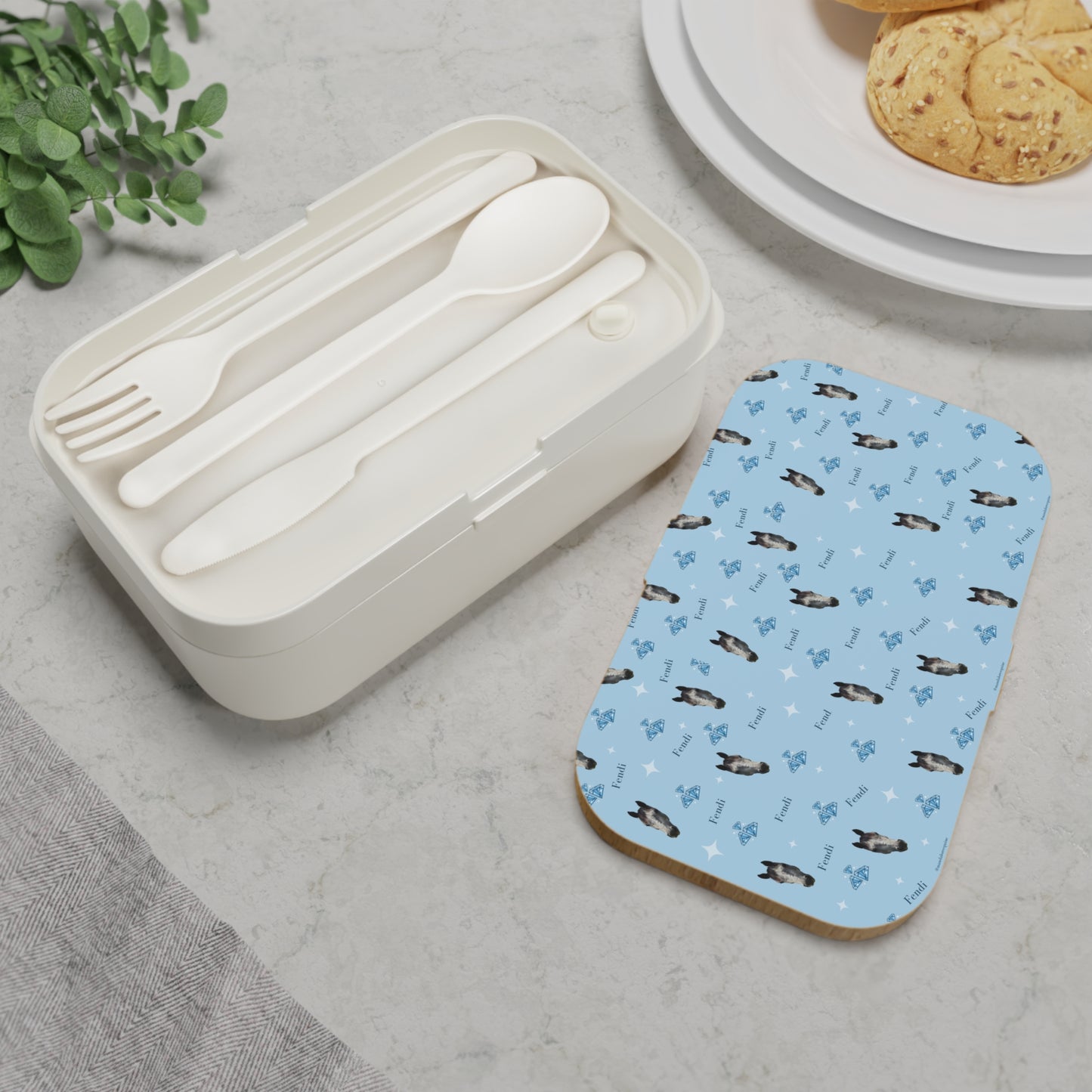 Grey Horse Blue Pattern Bento Lunch Box – Cute Horse Face Reusable Lunchbox