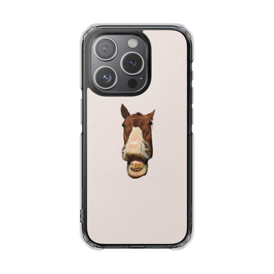 Clear Magnetic Phone Case — Funny Grinning Horse Design