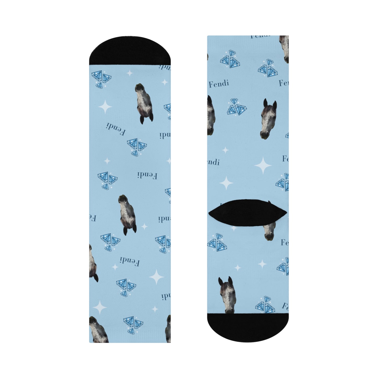 Blue Custom Crew Socks — Personalized Pet Face Pattern with Name