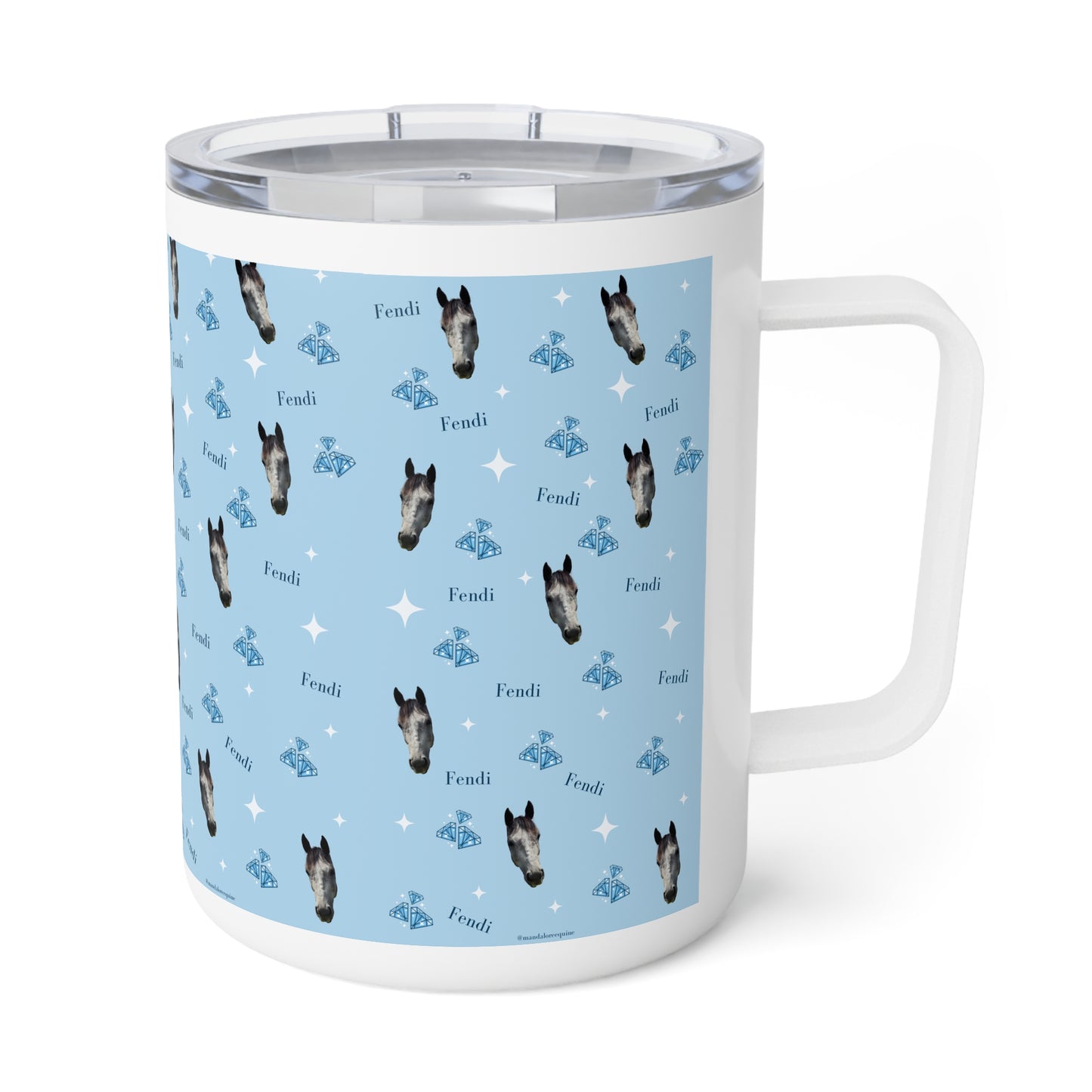 Personalized Blue Horse Pattern 10oz Insulated Coffee Mug
