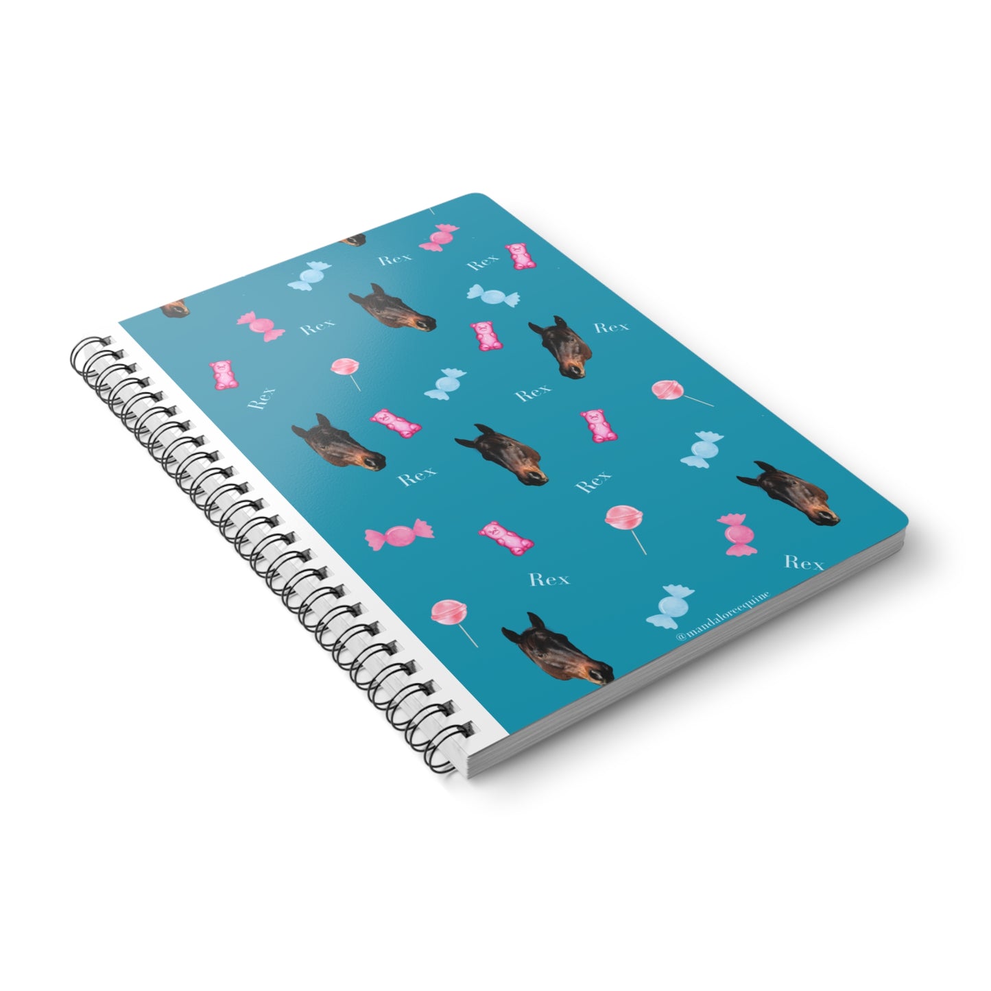 Horse & Candy Pattern A5 Spiral Notebook — Personalized 'Rex' Design