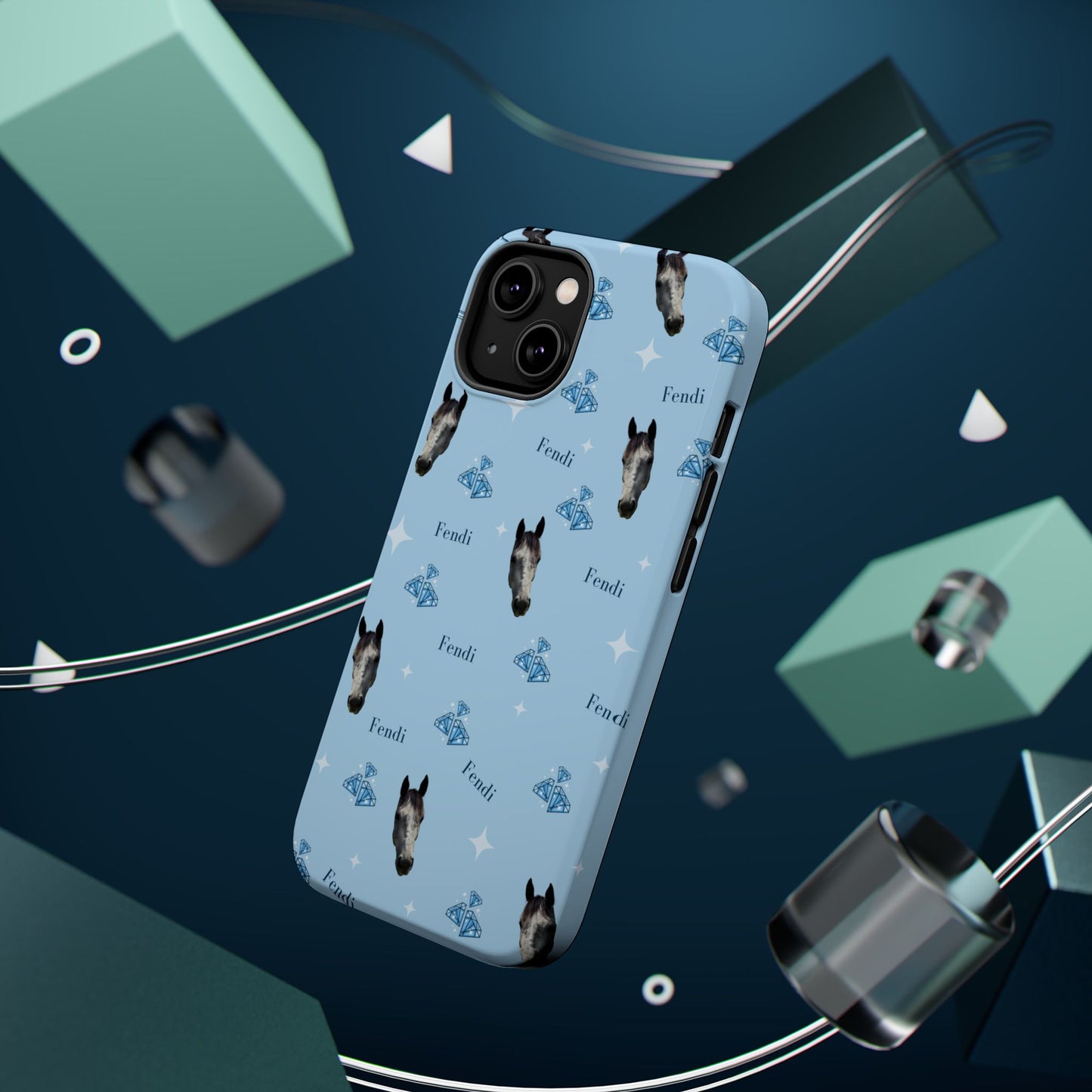 Blue Horse Pattern Magnetic Impact-Resistant Phone Case