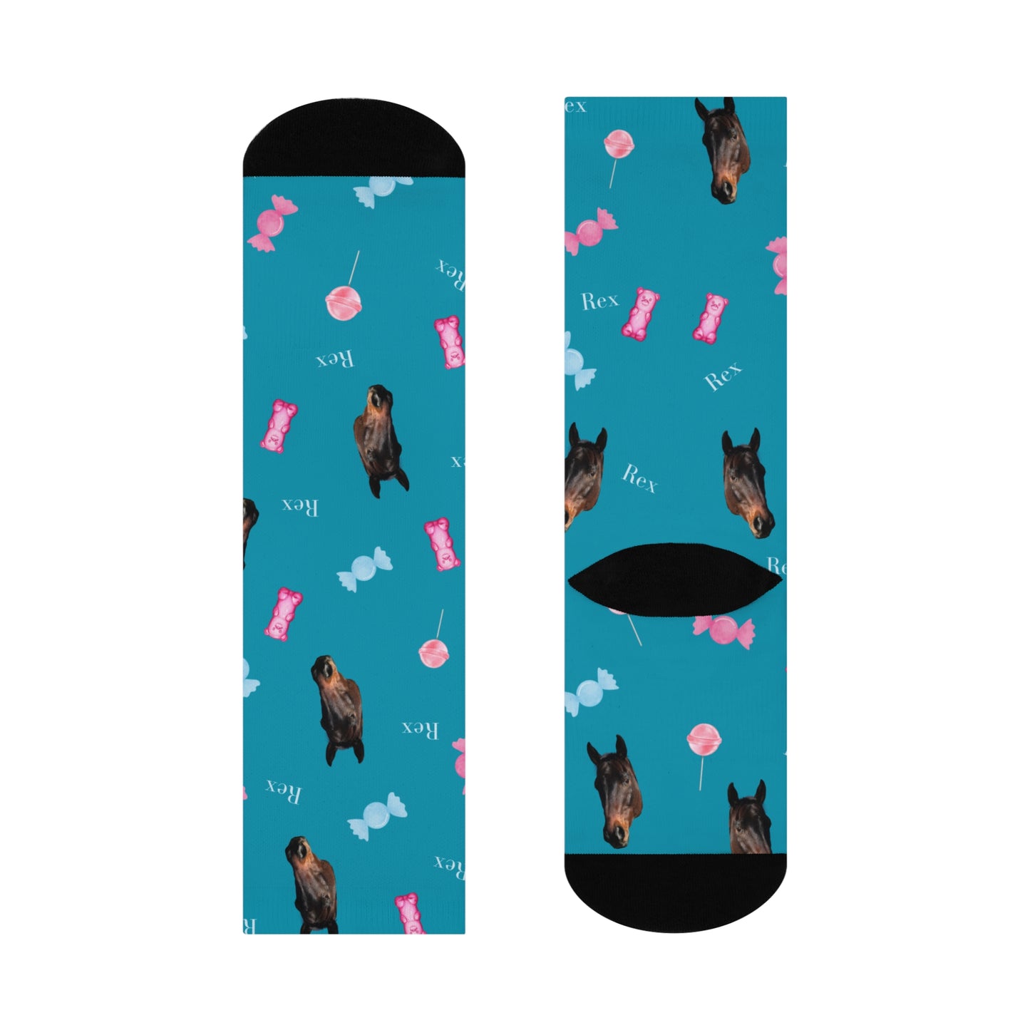 Horse Print Candy Cushioned Crew Socks — Cute Candy Horse Pattern