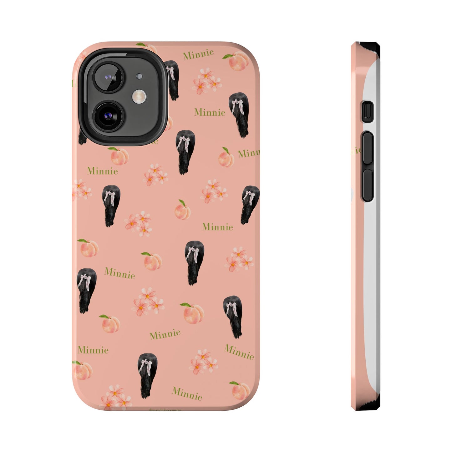 Personalized Peach Floral Phone Case — Tough Protective Case with Custom Name (Minnie)