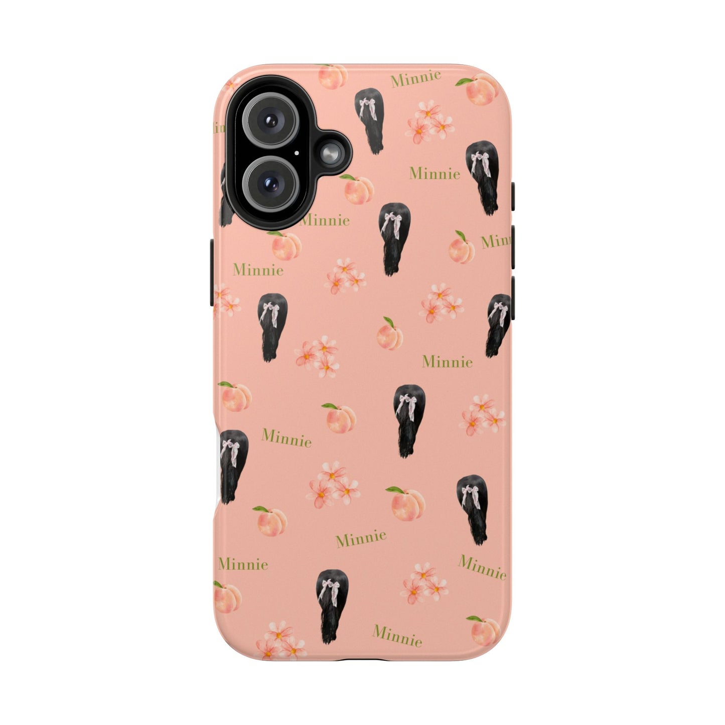 Personalized Peach Floral Phone Case — Tough Protective Case with Custom Name (Minnie)