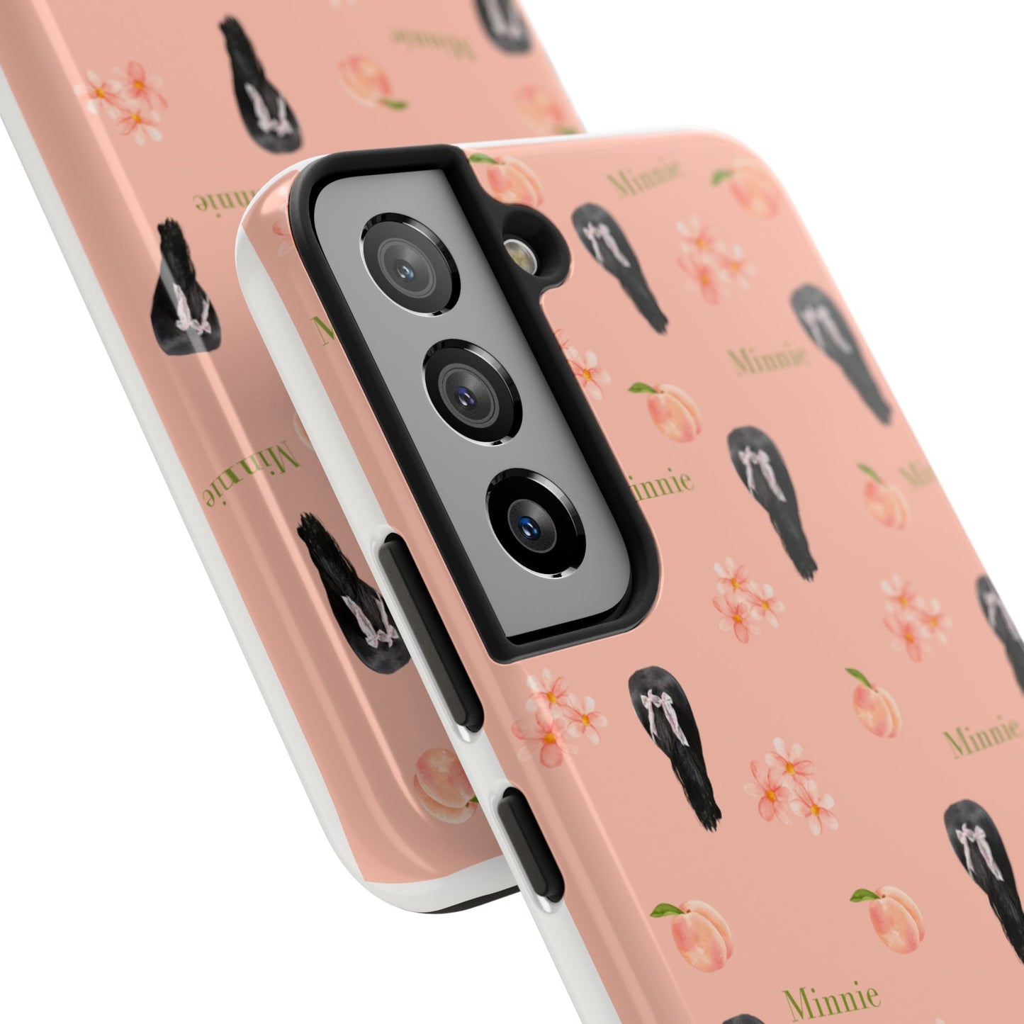 Personalized Peach Floral Phone Case — Tough Protective Case with Custom Name (Minnie)