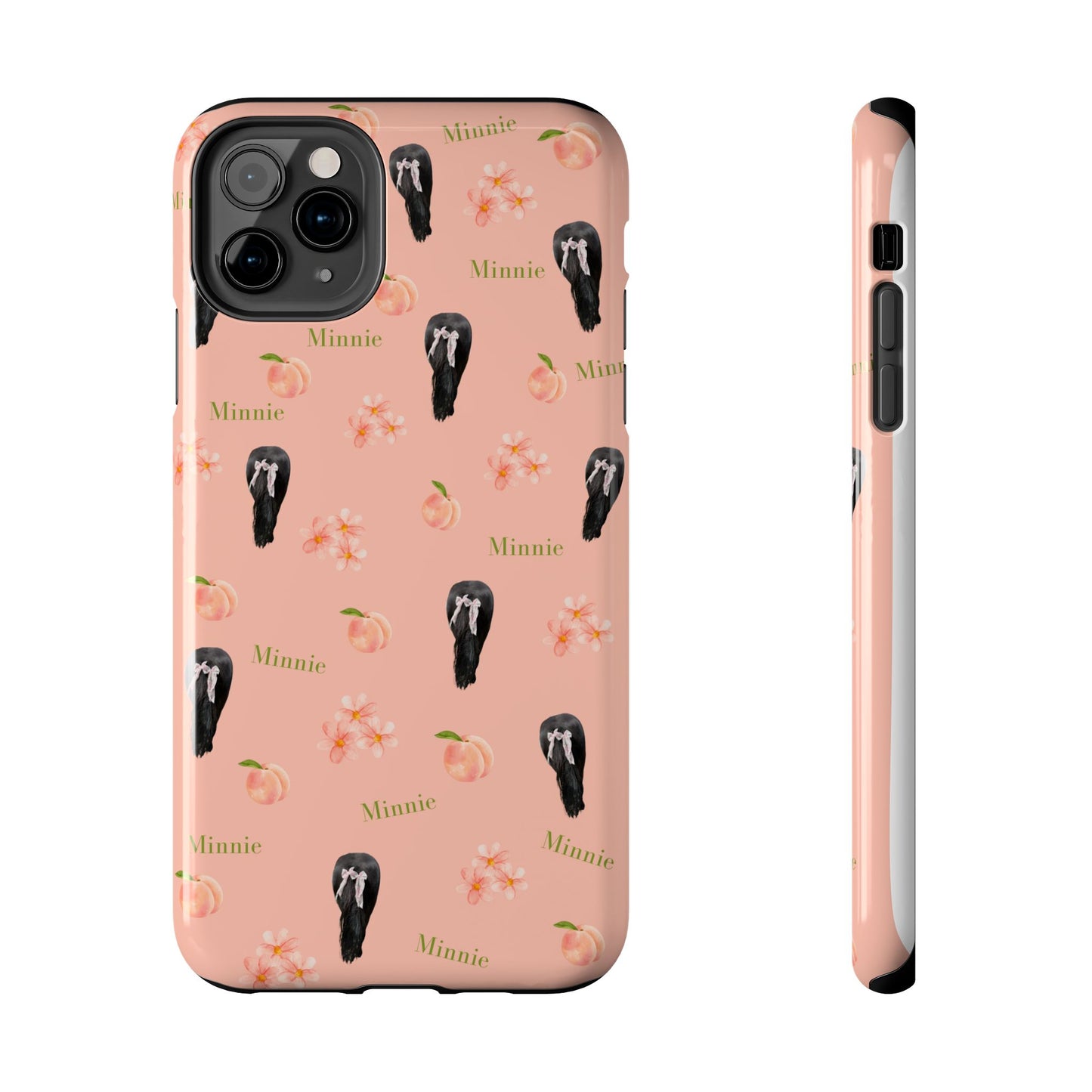 Personalized Peach Floral Phone Case — Tough Protective Case with Custom Name (Minnie)