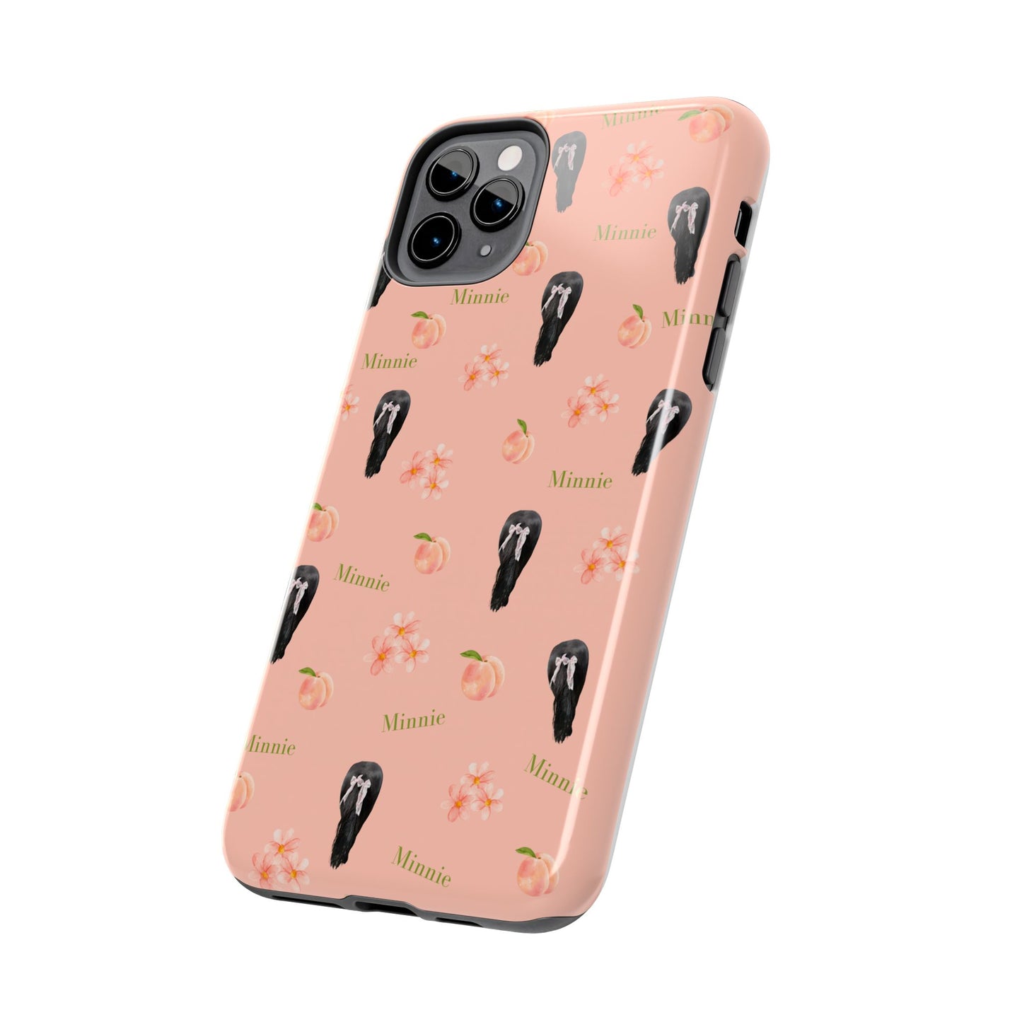 Personalized Peach Floral Phone Case — Tough Protective Case with Custom Name (Minnie)