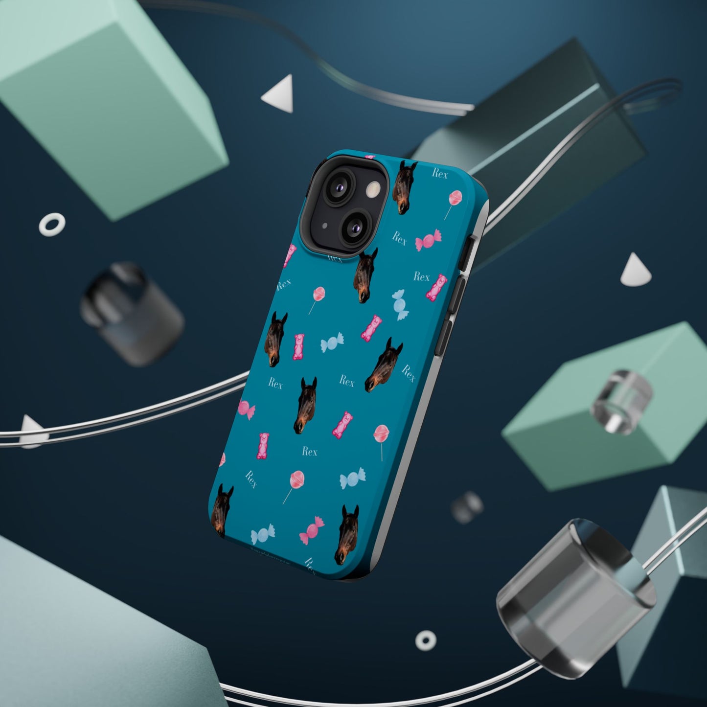 Magnetic Impact-Resistant Phone Case — Teal Doberman Candy Pattern (Protective, Shockproof)