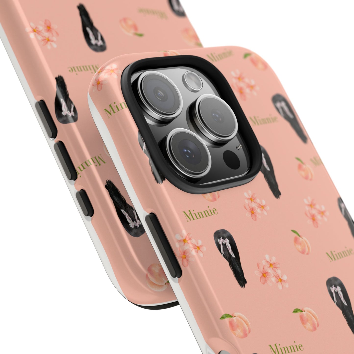Personalized Peach Floral Phone Case — Tough Protective Case with Custom Name (Minnie)
