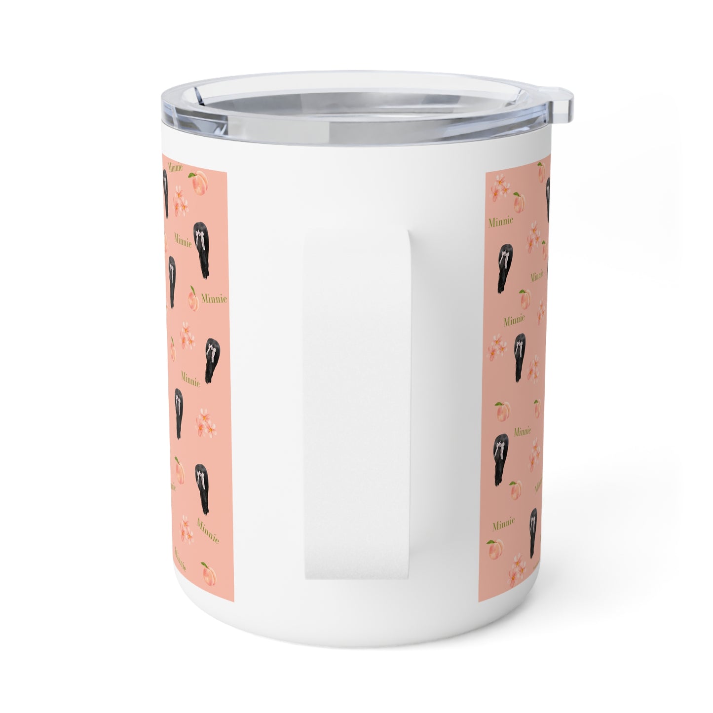 10oz Insulated Coffee Mug — Floral & Black Rose Pattern (Minnie Text)