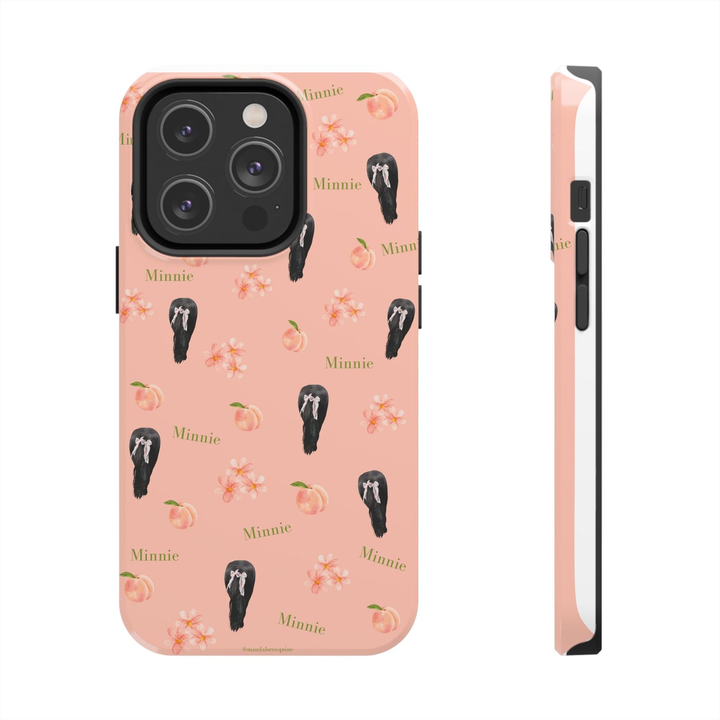 Personalized Peach Floral Phone Case — Tough Protective Case with Custom Name (Minnie)
