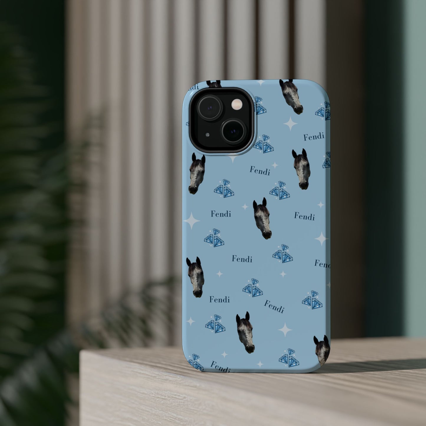Blue Horse Pattern Magnetic Impact-Resistant Phone Case