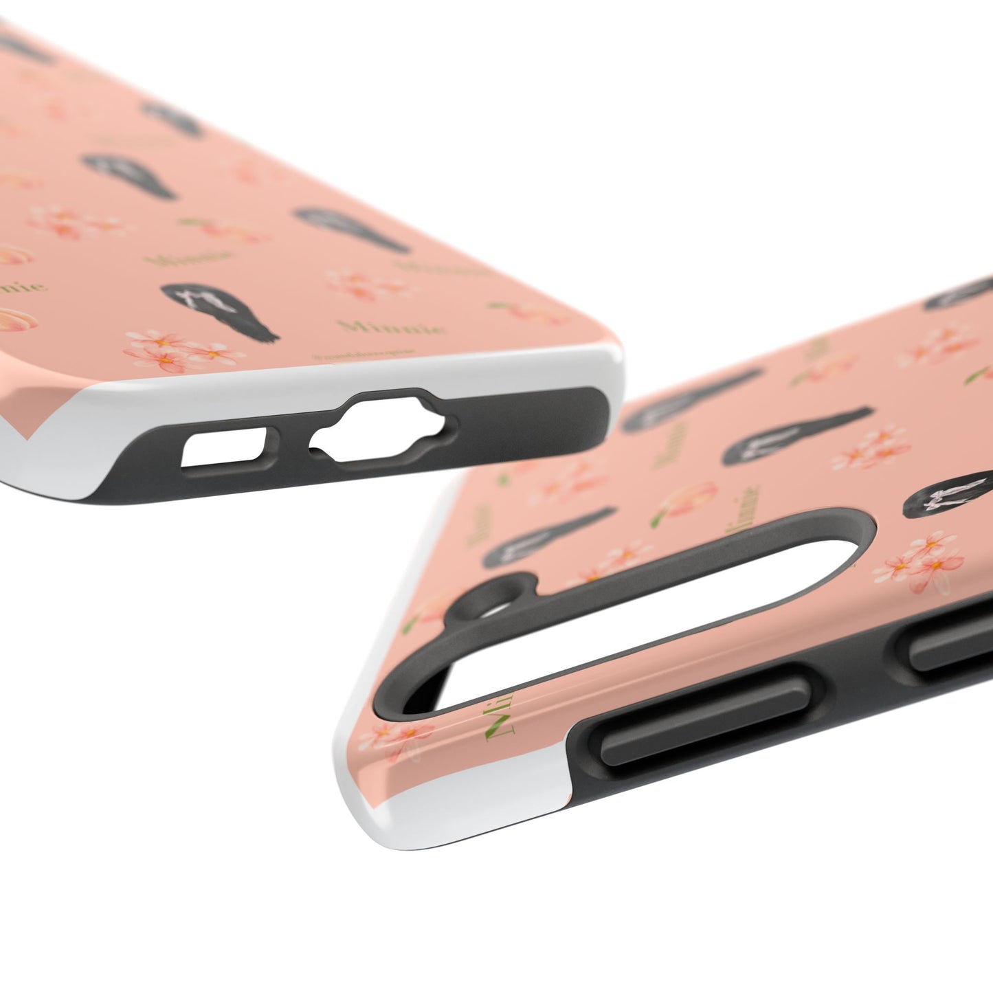 Personalized Peach Floral Phone Case — Tough Protective Case with Custom Name (Minnie)