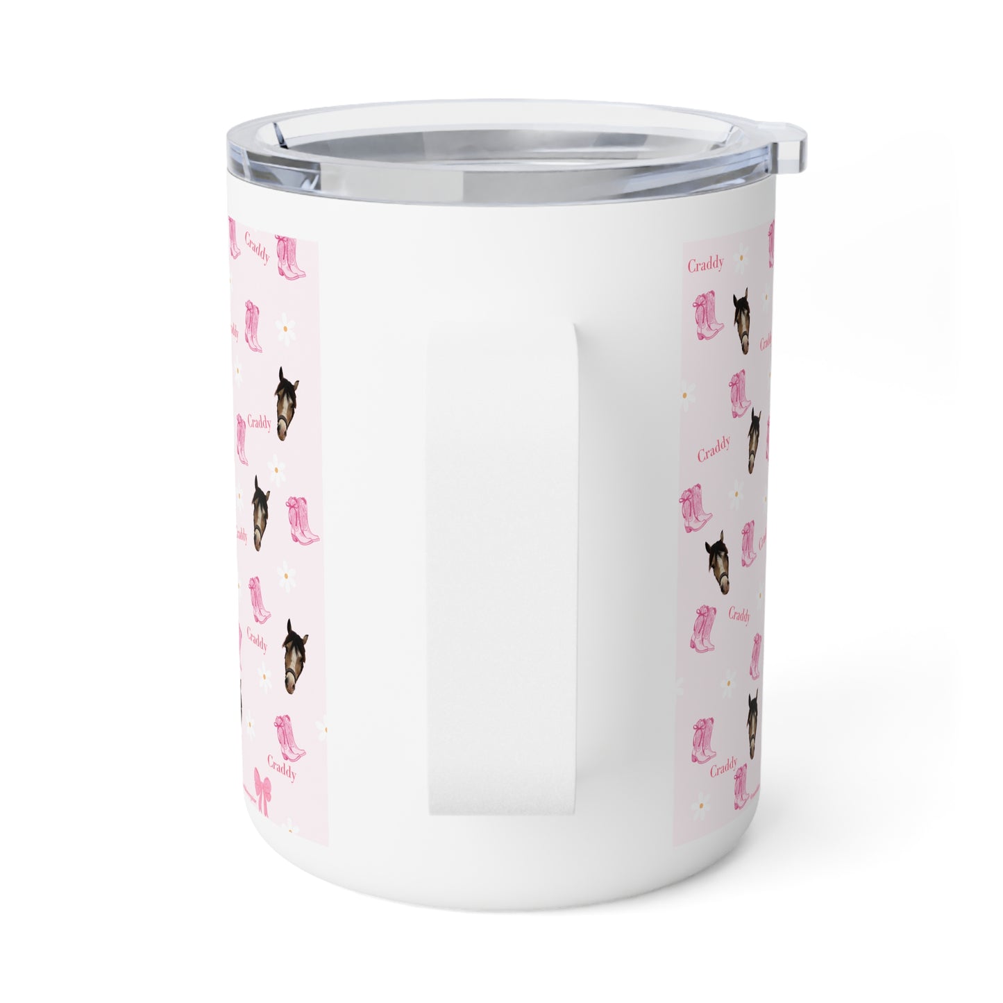 Cute Pink Cowgirl Pattern 10oz Insulated Coffee Mug — 'Cowboy' Puppy & Boots Design