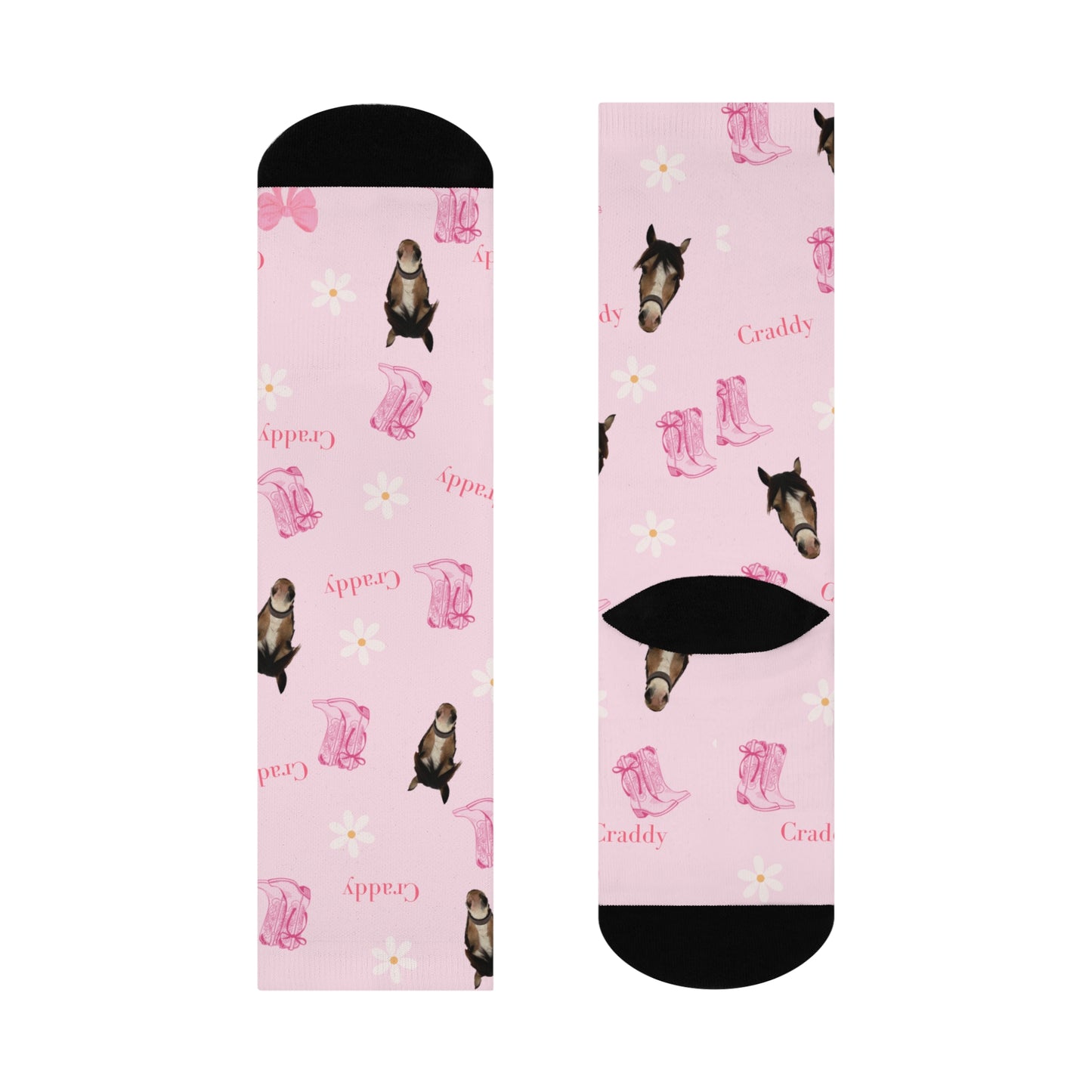 Pink Custom Horse Crew Socks — 'Craddy' Pattern Cushioned Cotton Socks