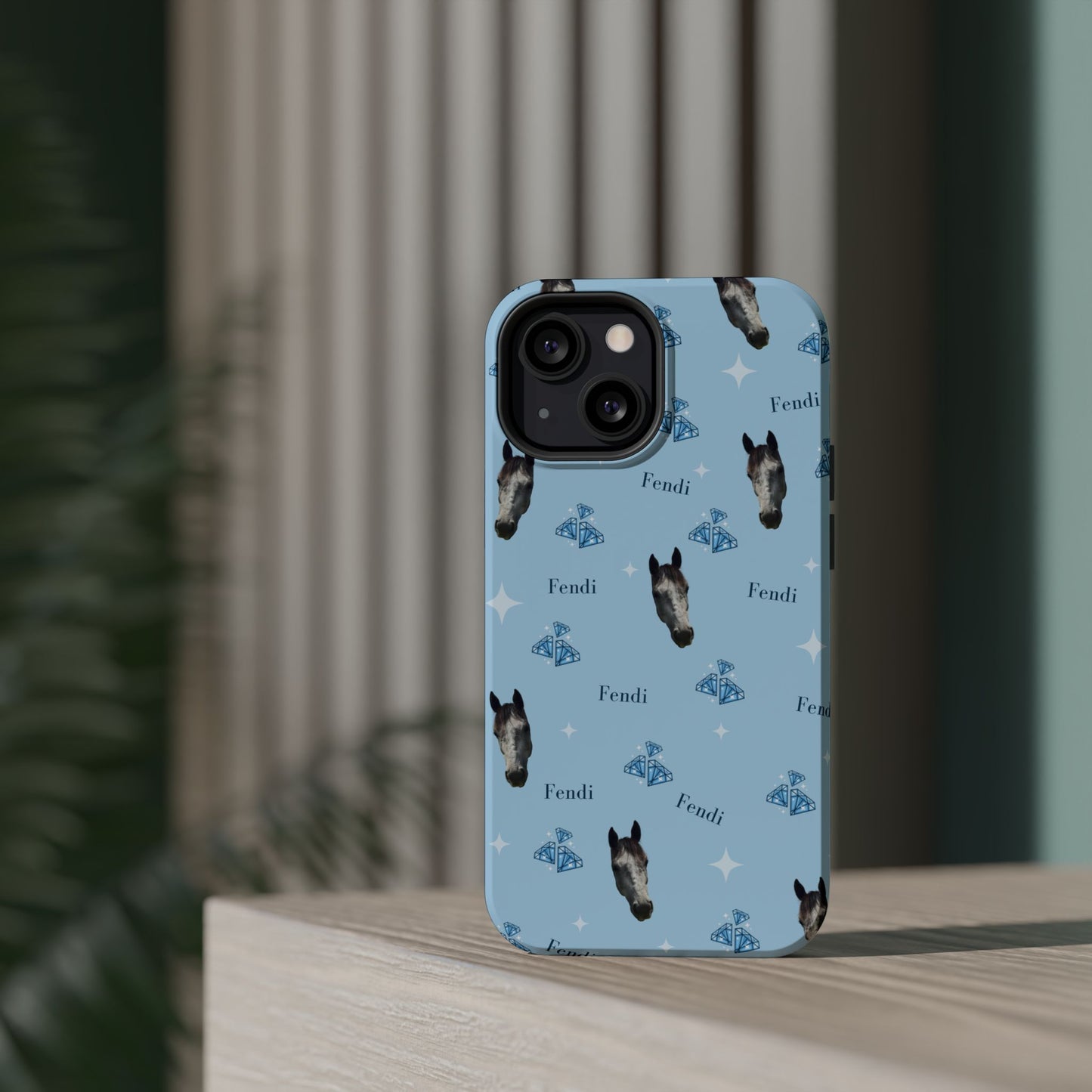 Blue Horse Pattern Magnetic Impact-Resistant Phone Case