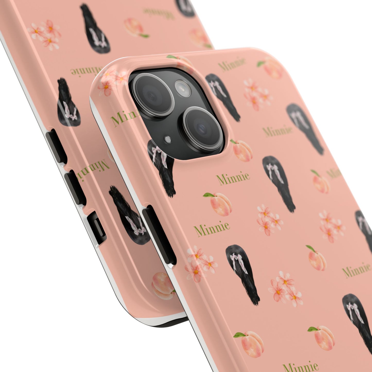 Personalized Peach Floral Phone Case — Tough Protective Case with Custom Name (Minnie)