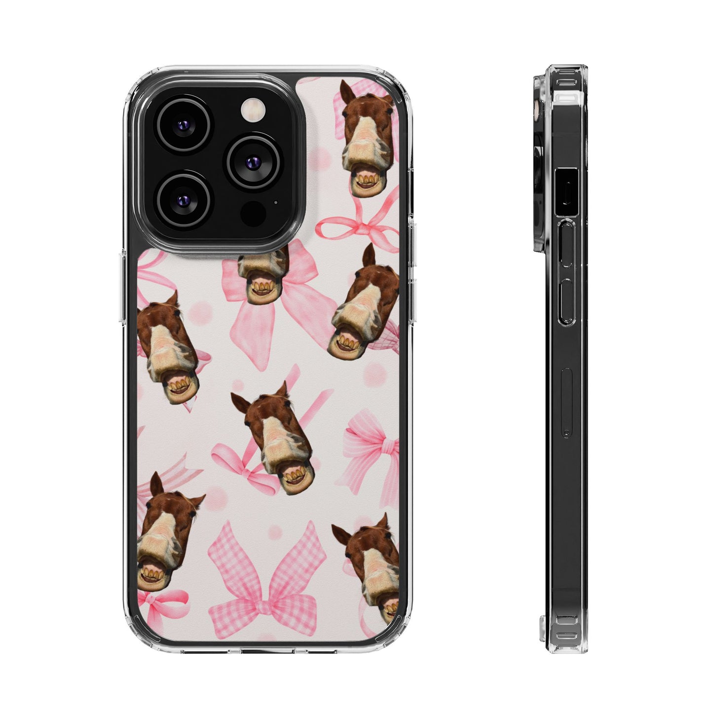 Horse Face Pattern Clear Magnetic Phone Case — Cute Pink Bows Design