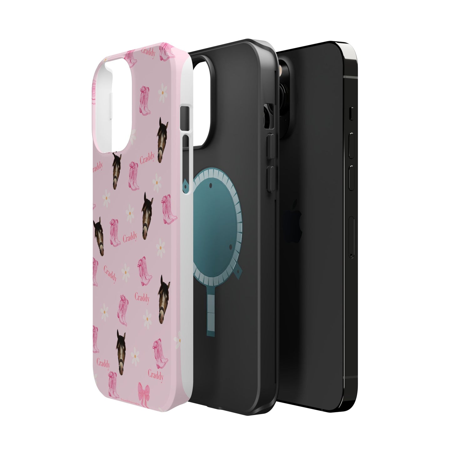 Pink Horse Pattern Magnetic Impact Case — Custom Equestrian iPhone Cover