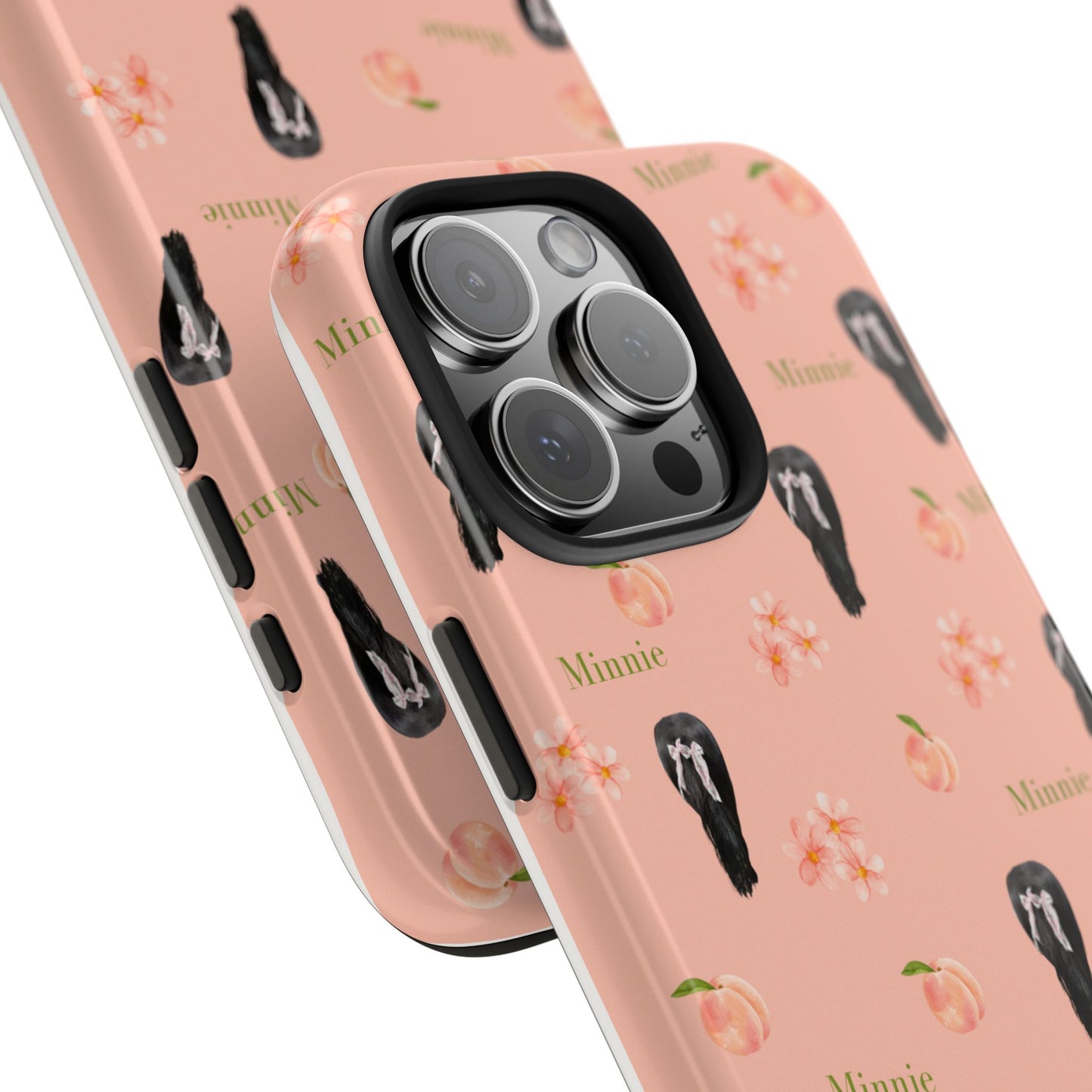 Personalized Peach Floral Phone Case — Tough Protective Case with Custom Name (Minnie)