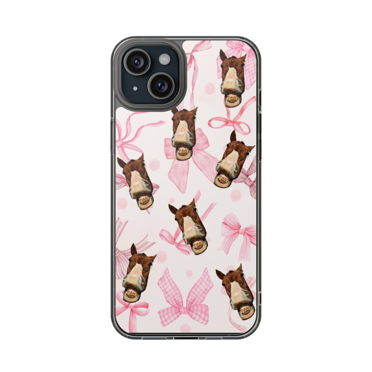Horse Face Pattern Clear Magnetic Phone Case — Cute Pink Bows Design