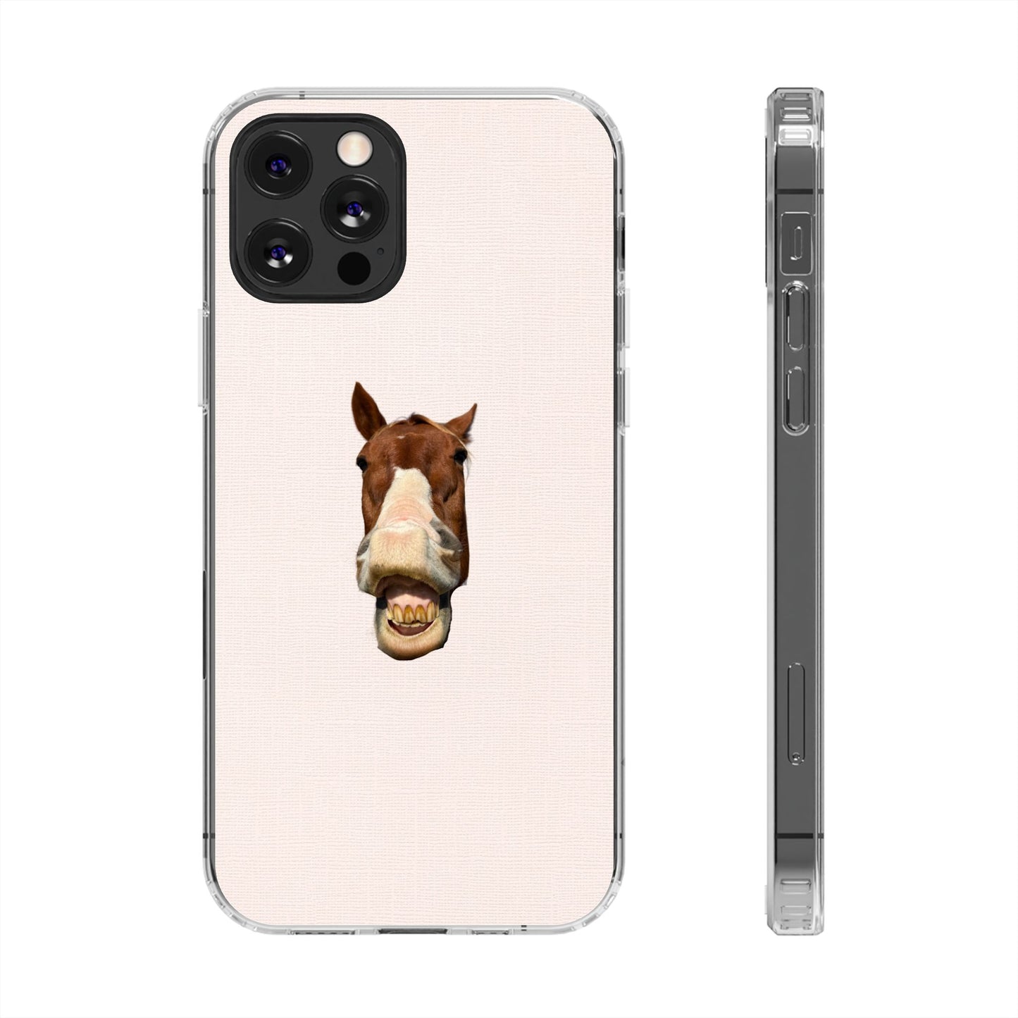 Clear Impact-Resistant Phone Case — Funny Smiling Horse Design