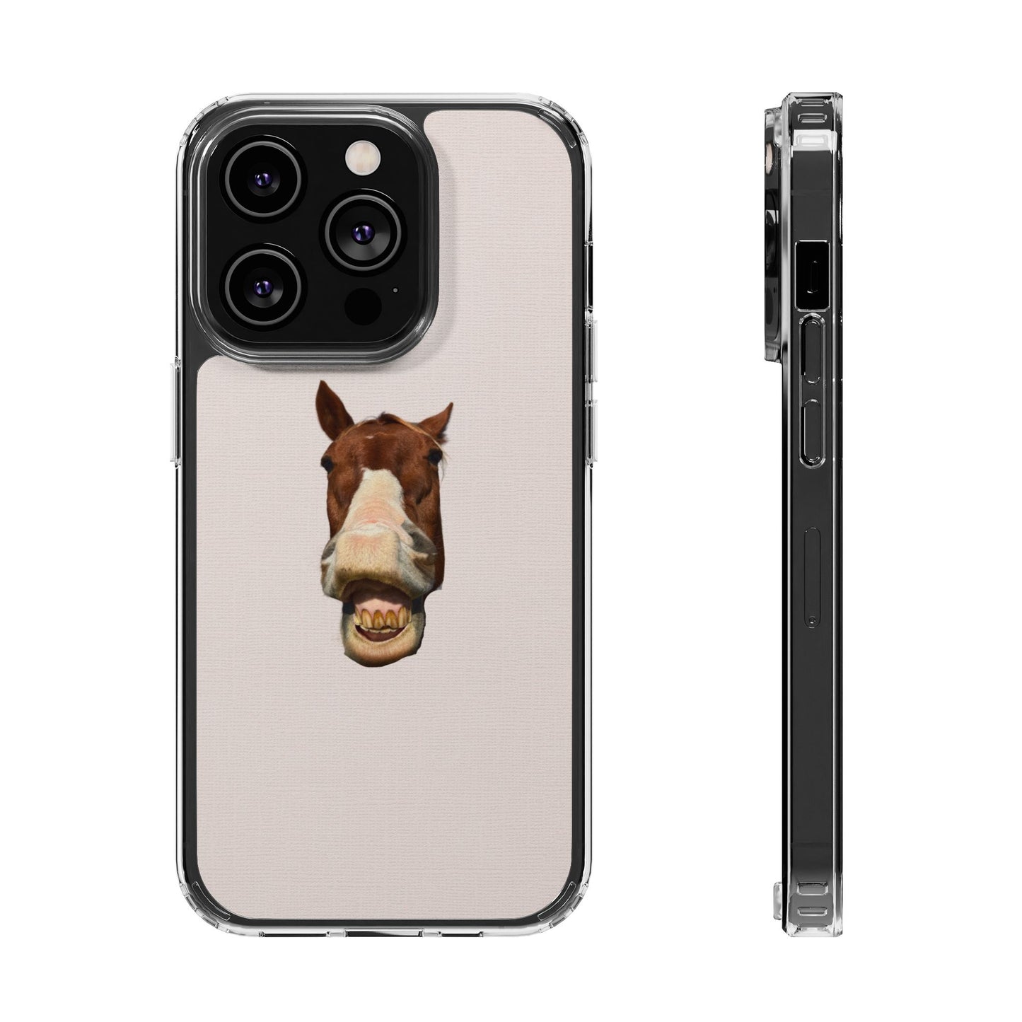 Clear Impact-Resistant Phone Case — Funny Smiling Horse Design