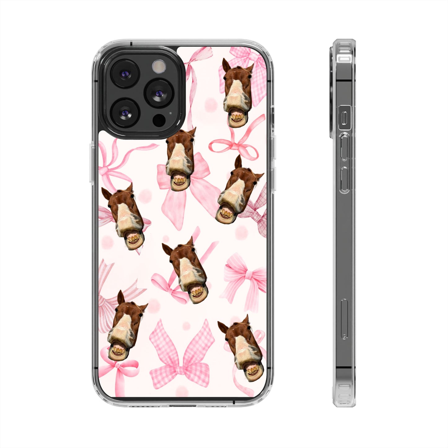 Horse Face Pattern Clear Magnetic Phone Case — Cute Pink Bows Design