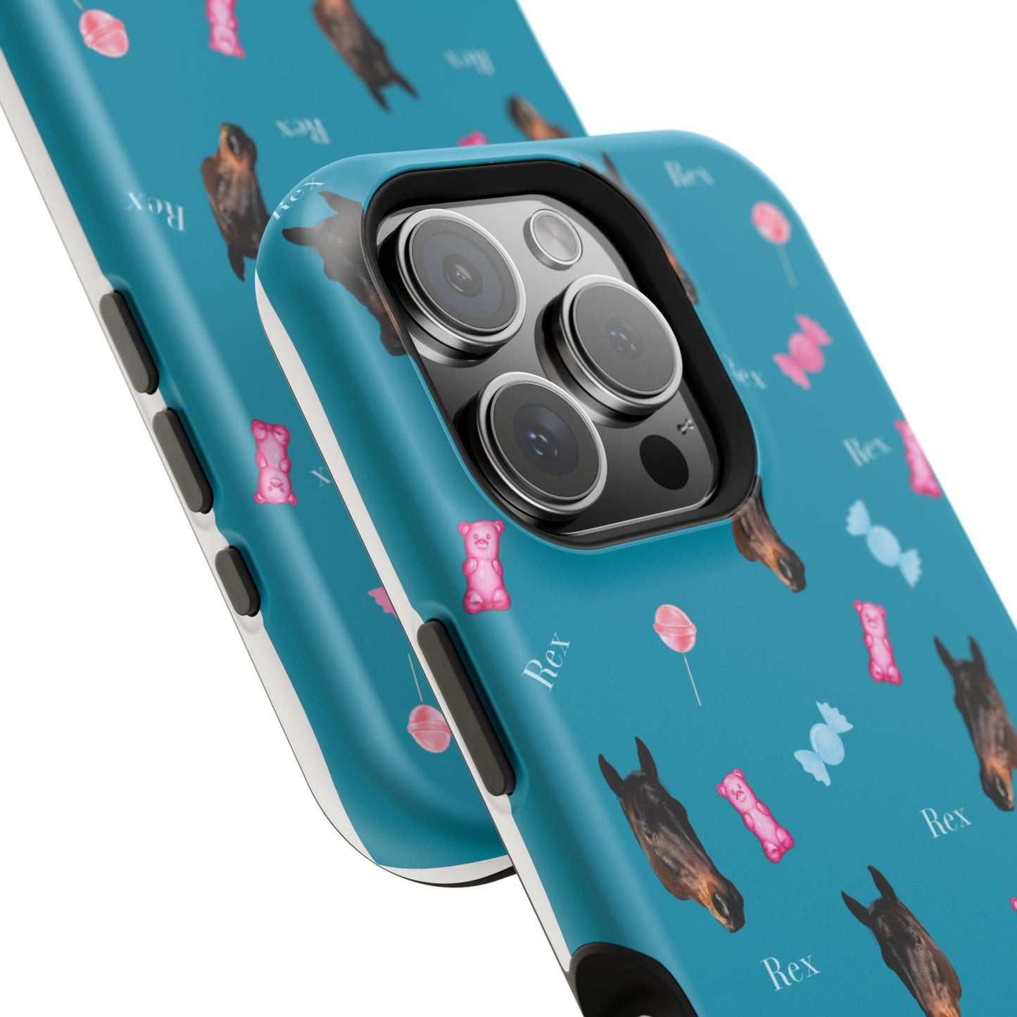 Magnetic Impact-Resistant Phone Case — Teal Doberman Candy Pattern (Protective, Shockproof)