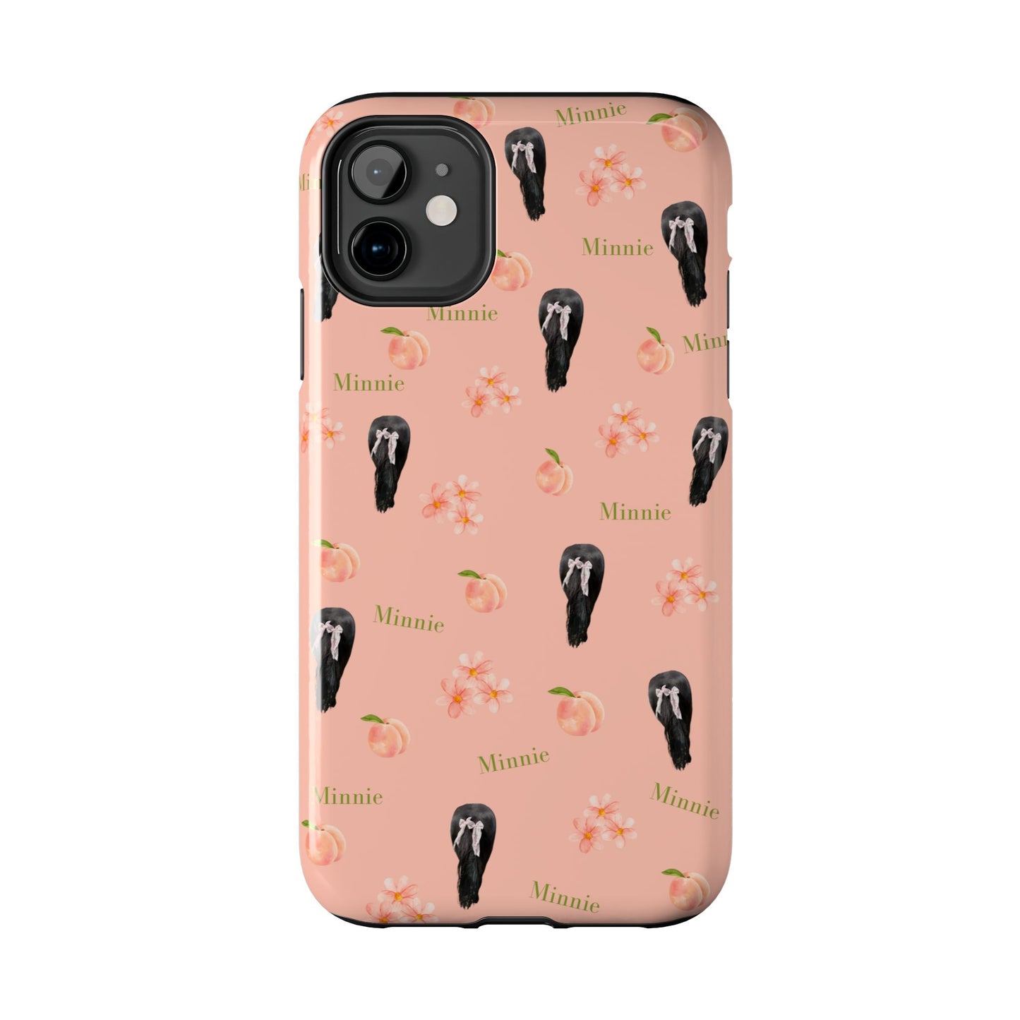 Personalized Peach Floral Phone Case — Tough Protective Case with Custom Name (Minnie)