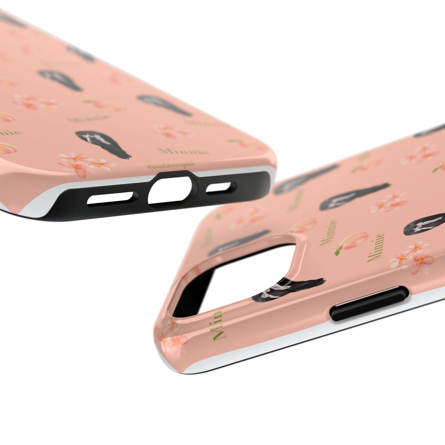 Personalized Peach Floral Phone Case — Tough Protective Case with Custom Name (Minnie)