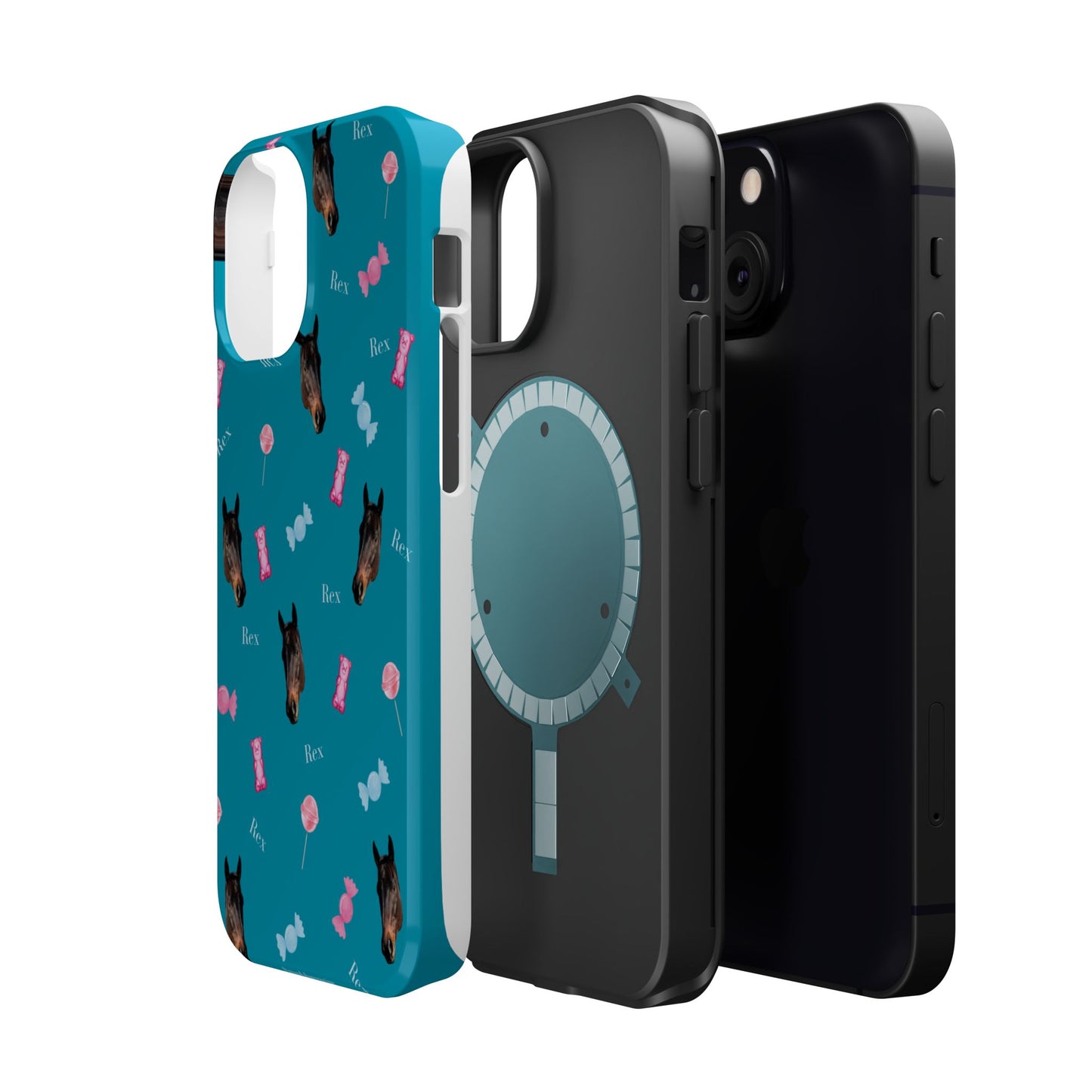 Magnetic Impact-Resistant Phone Case — Teal Doberman Candy Pattern (Protective, Shockproof)