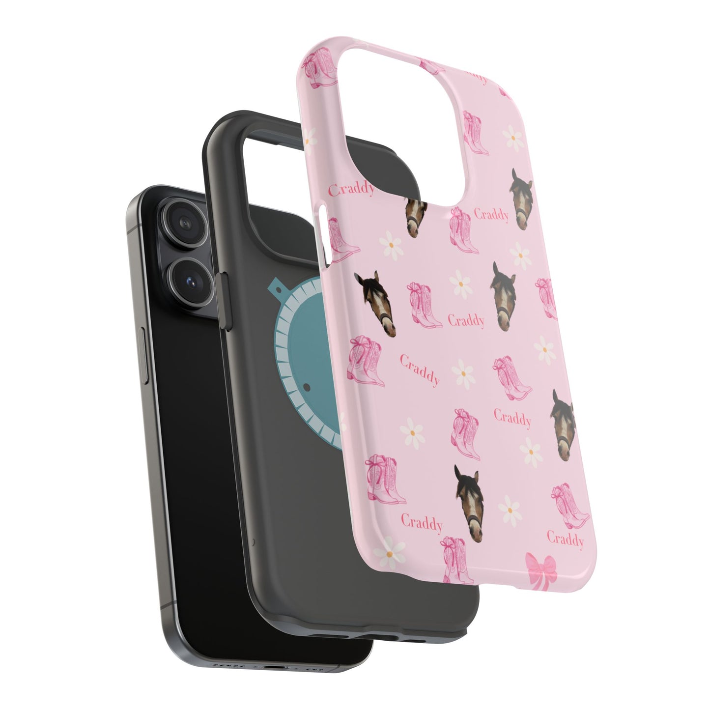 Pink Horse Pattern Magnetic Impact Case — Custom Equestrian iPhone Cover
