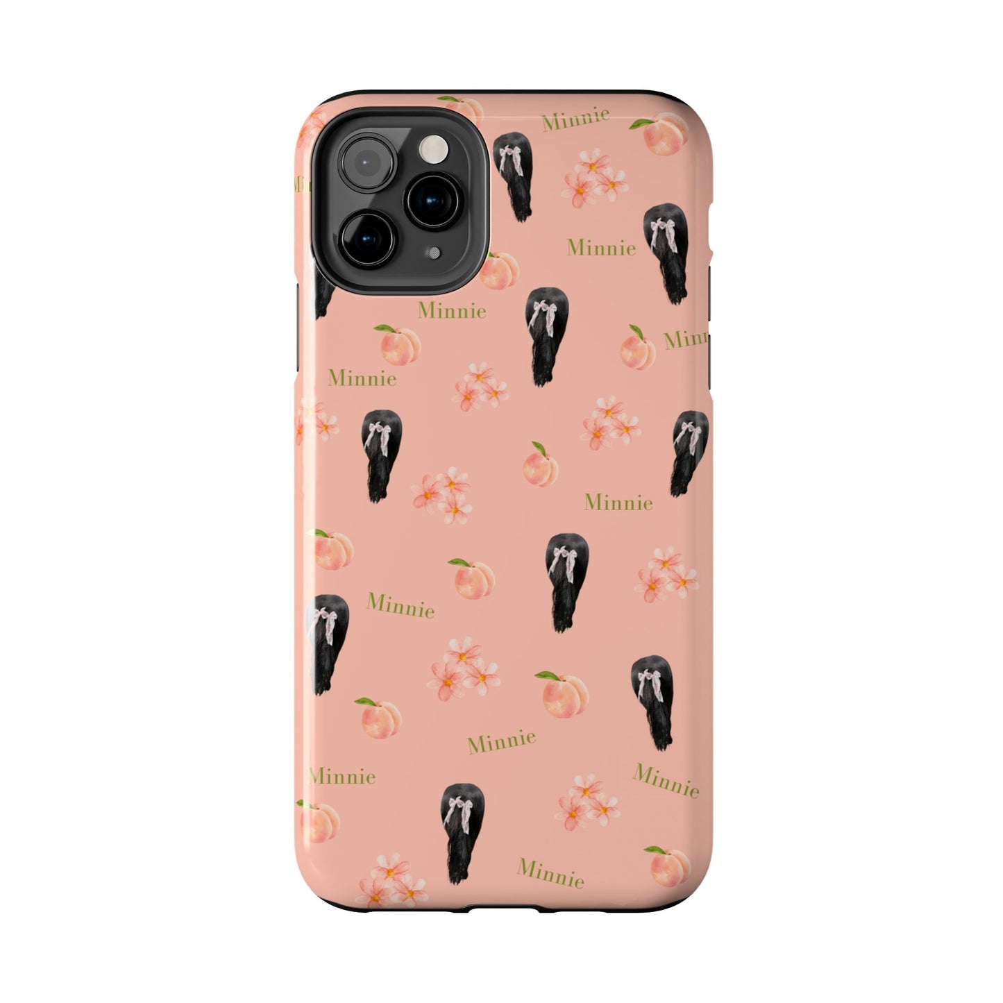 Personalized Peach Floral Phone Case — Tough Protective Case with Custom Name (Minnie)