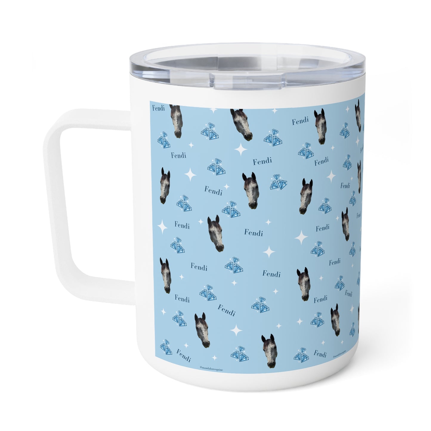 Personalized Blue Horse Pattern 10oz Insulated Coffee Mug