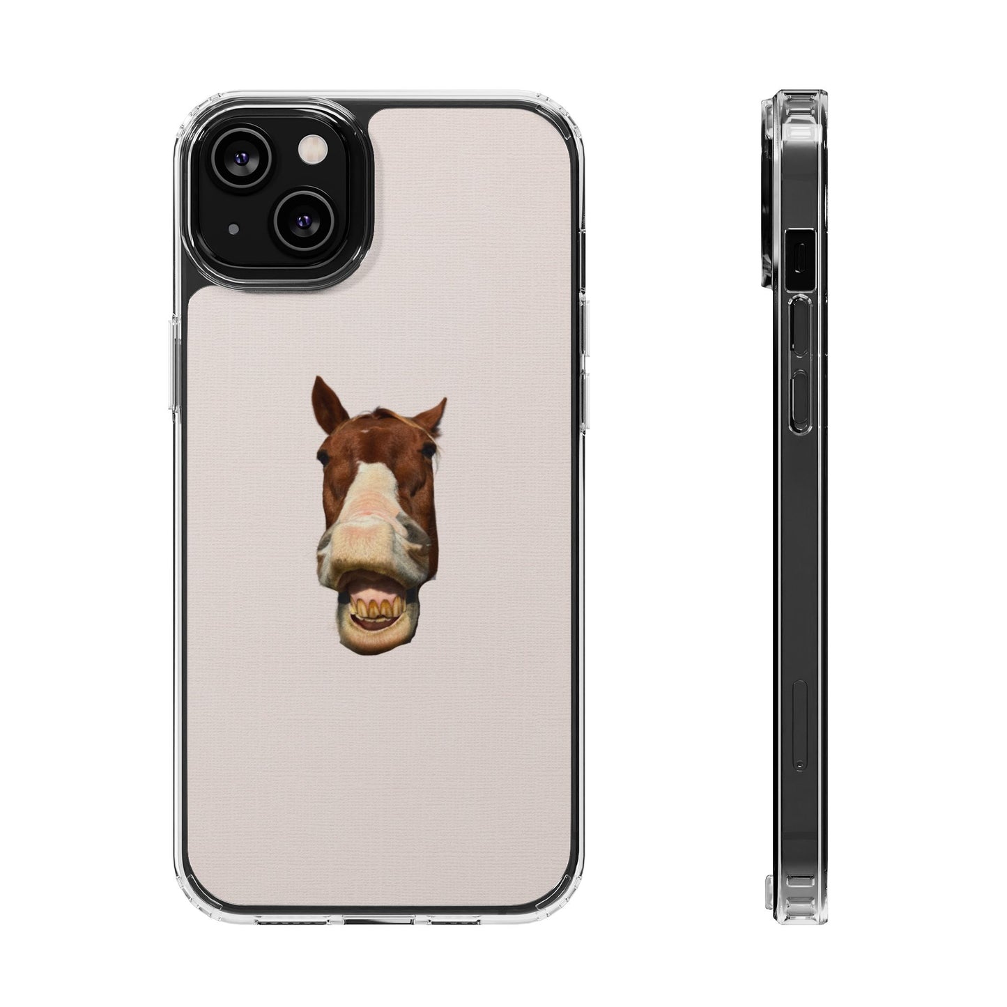 Clear Impact-Resistant Phone Case — Funny Smiling Horse Design