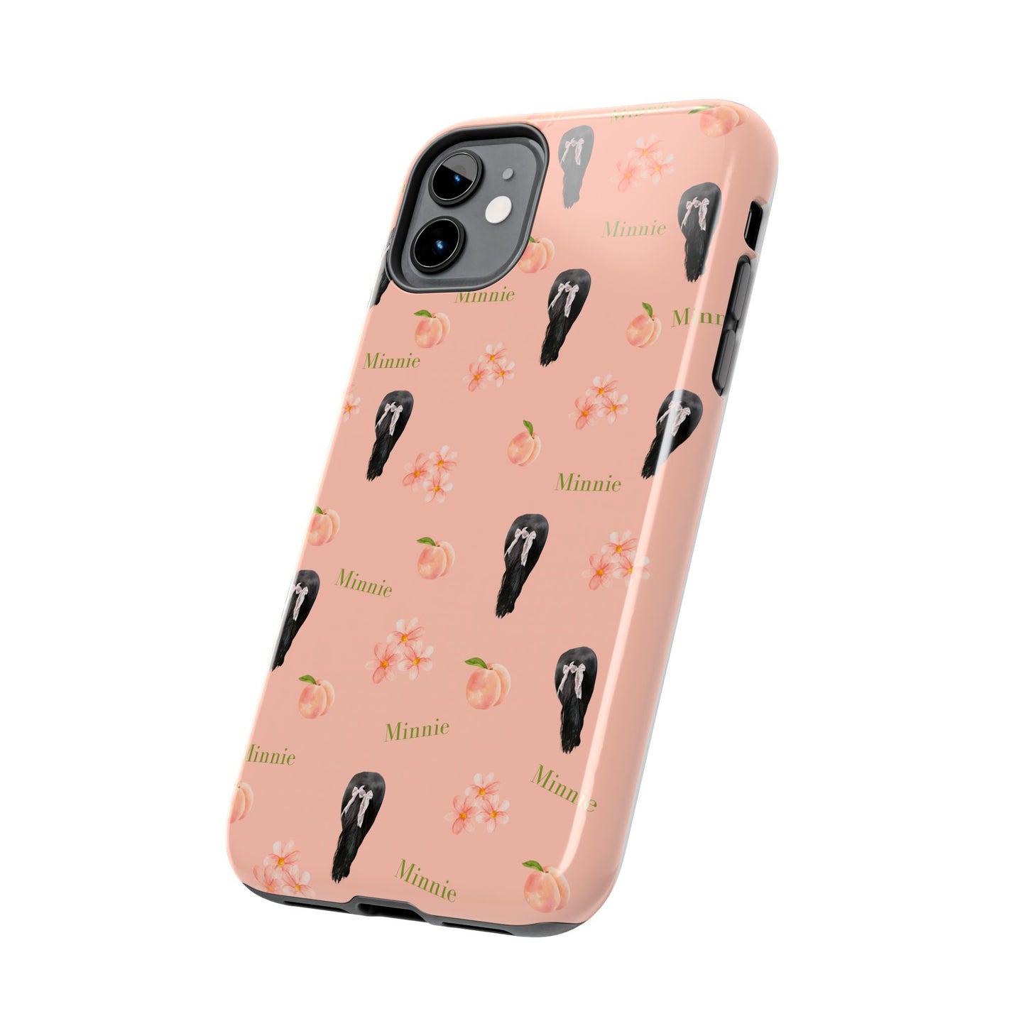 Personalized Peach Floral Phone Case — Tough Protective Case with Custom Name (Minnie)