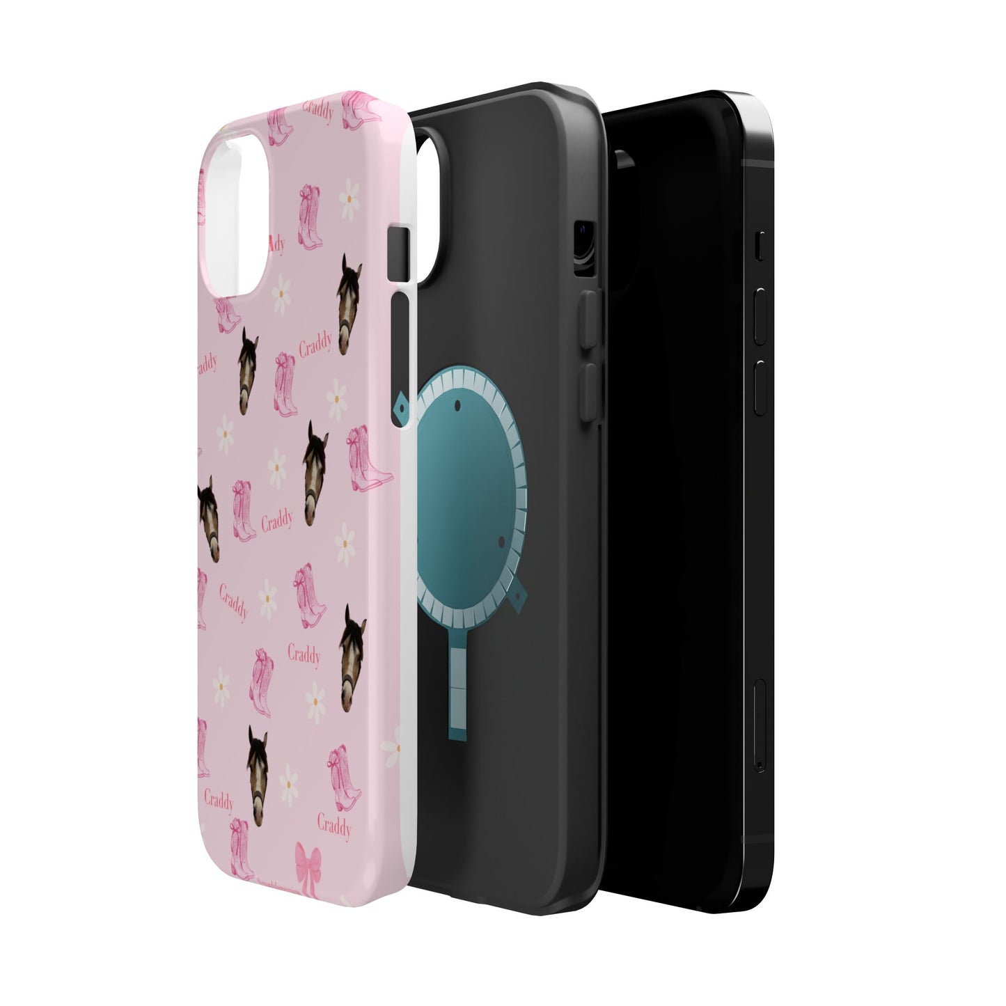 Pink Horse Pattern Magnetic Impact Case — Custom Equestrian iPhone Cover