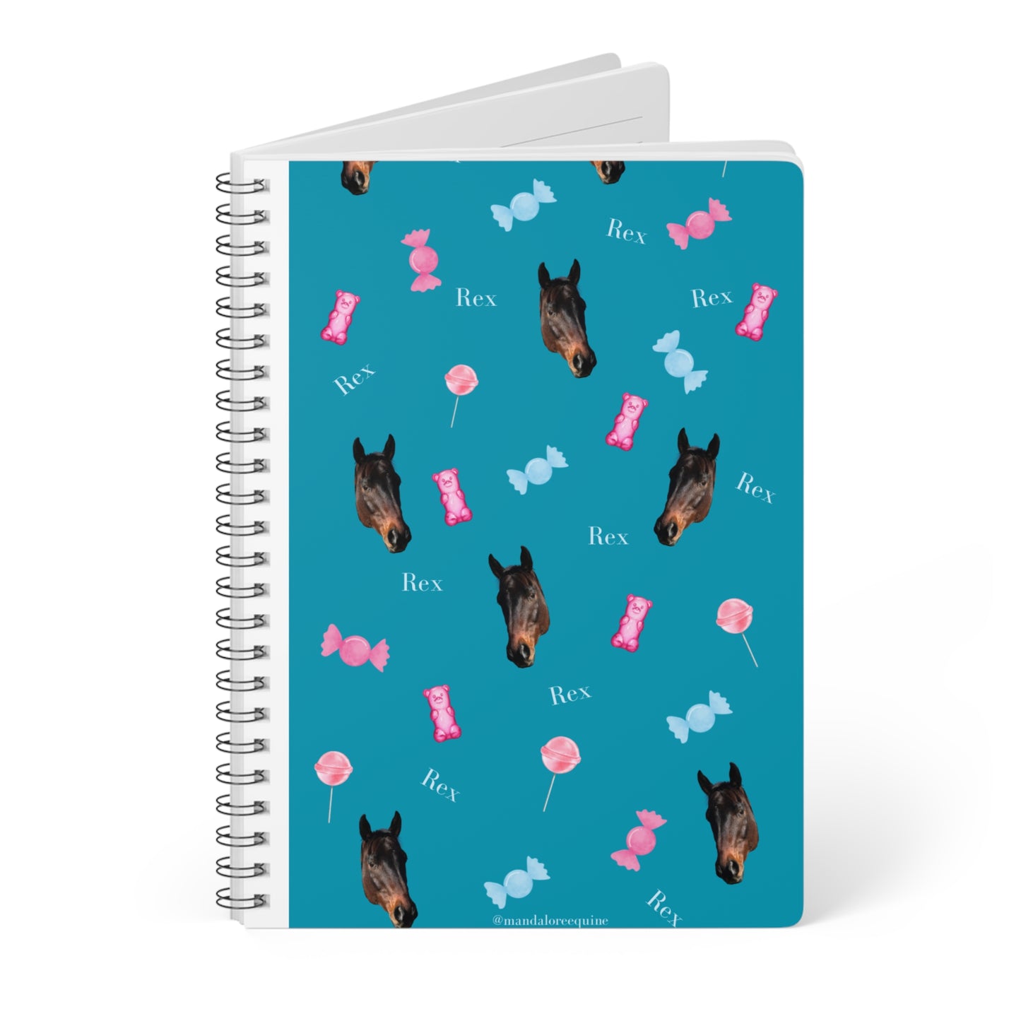 Horse & Candy Pattern A5 Spiral Notebook — Personalized 'Rex' Design