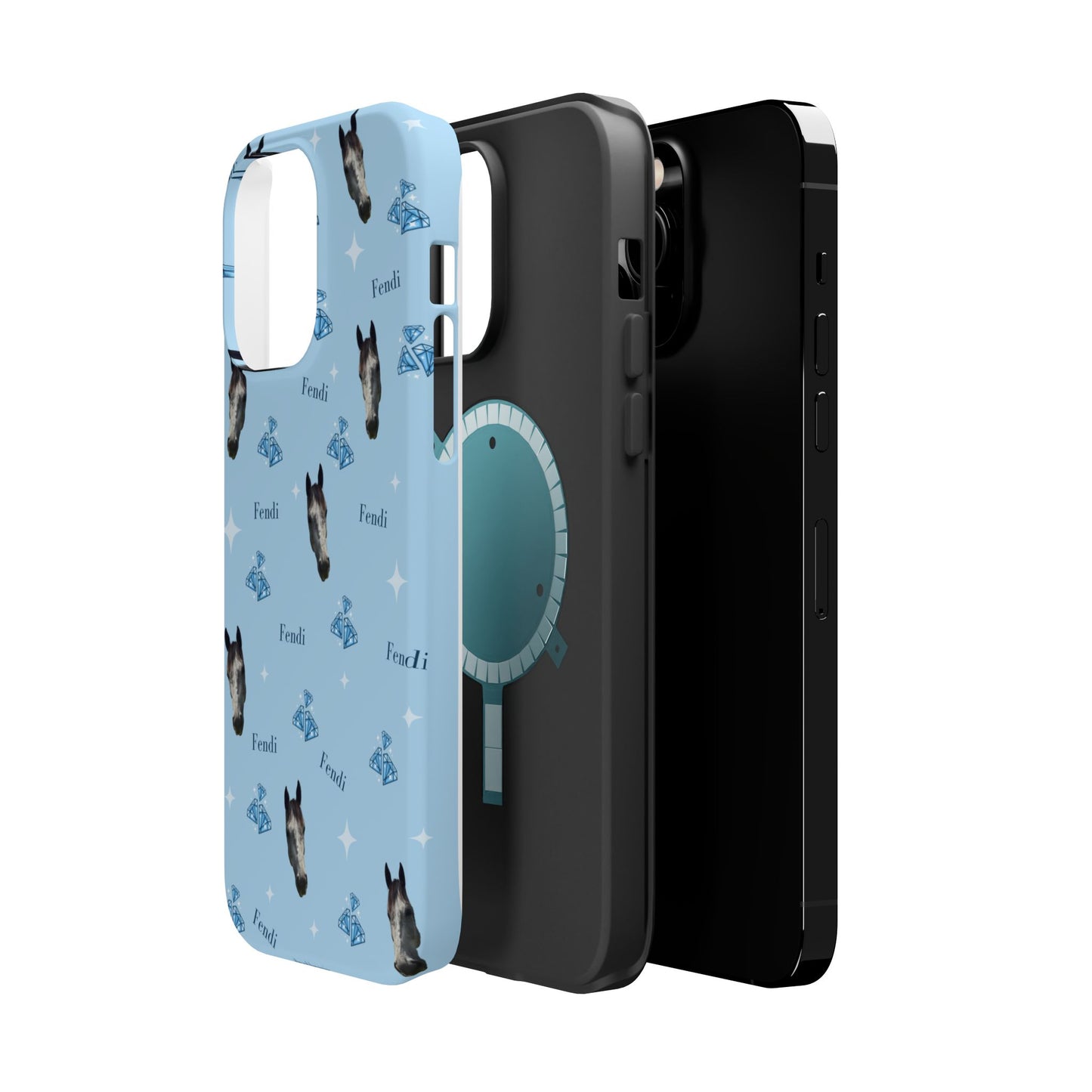 Blue Horse Pattern Magnetic Impact-Resistant Phone Case