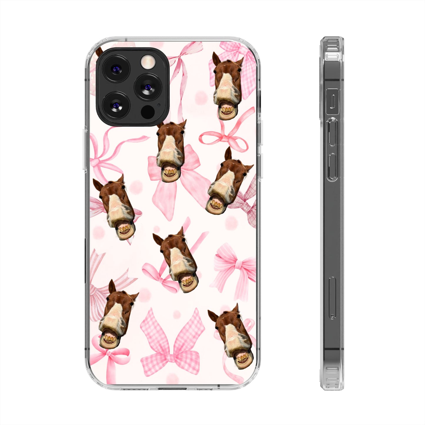 Horse Face Pattern Clear Magnetic Phone Case — Cute Pink Bows Design
