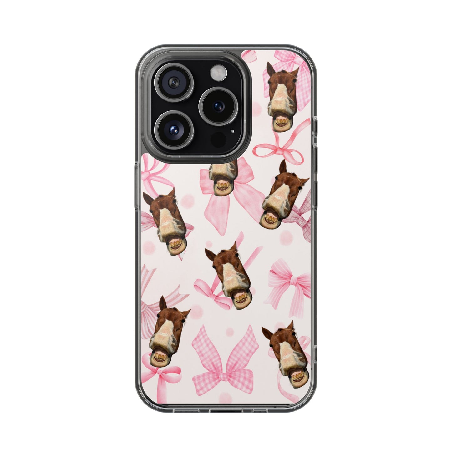 Horse Face Pattern Clear Magnetic Phone Case — Cute Pink Bows Design