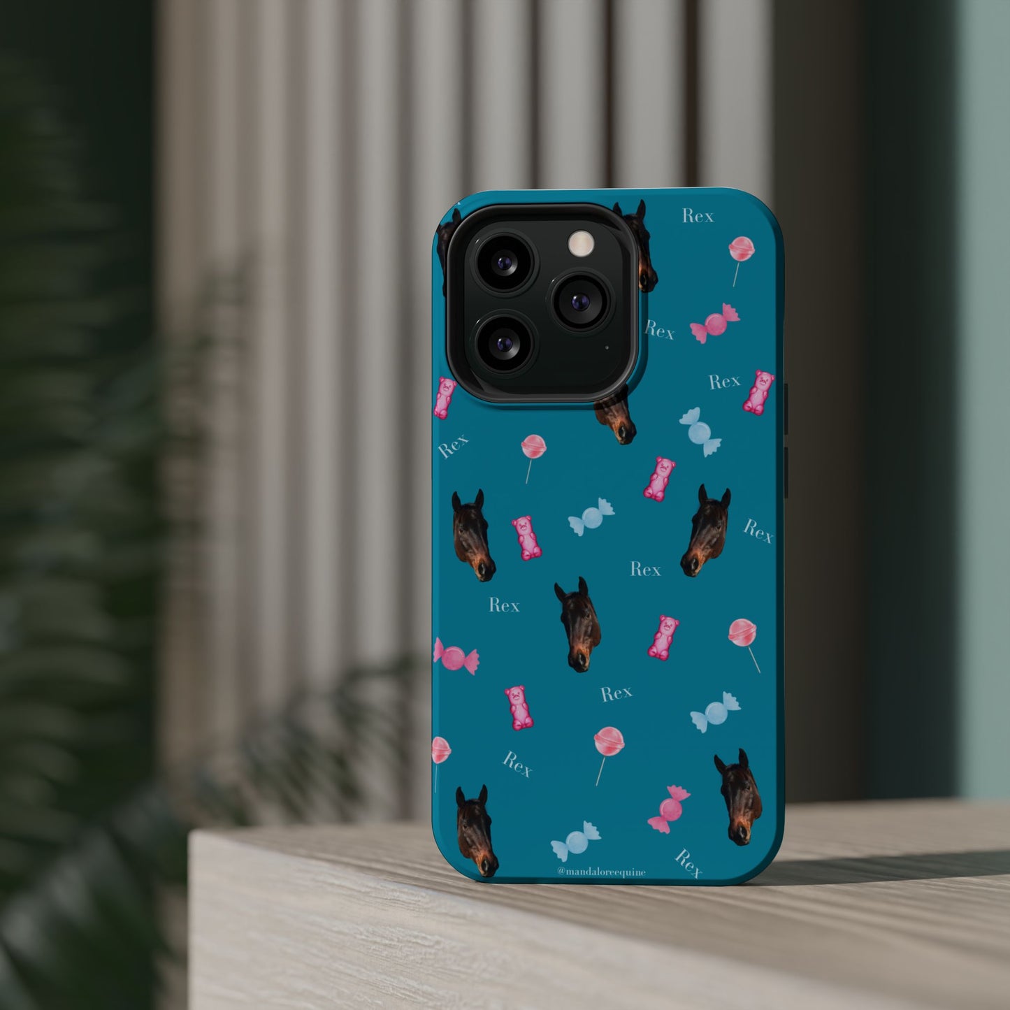 Magnetic Impact-Resistant Phone Case — Teal Doberman Candy Pattern (Protective, Shockproof)