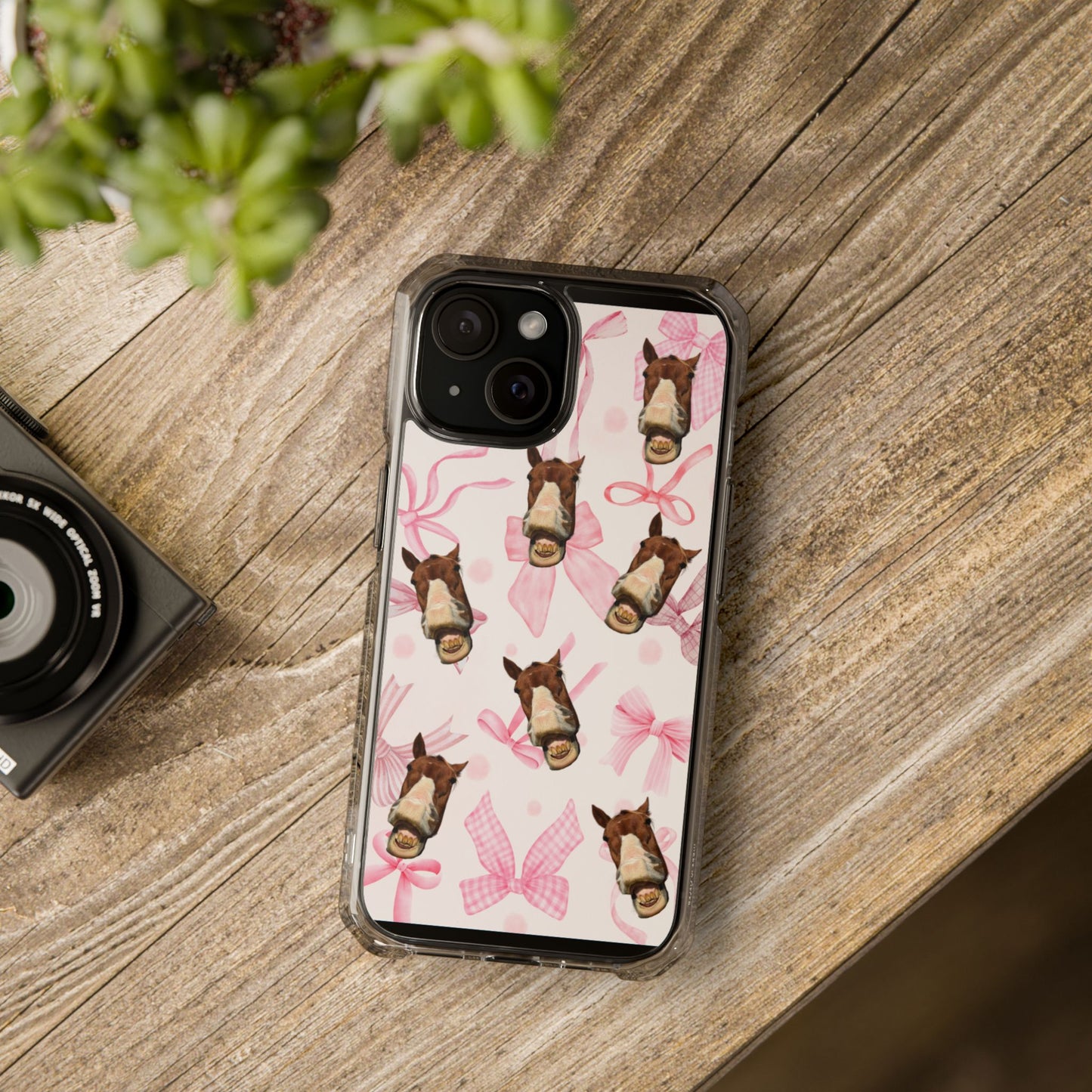 Horse Pattern Clear Phone Case — Pink Bows Cute Equestrian iPhone Case