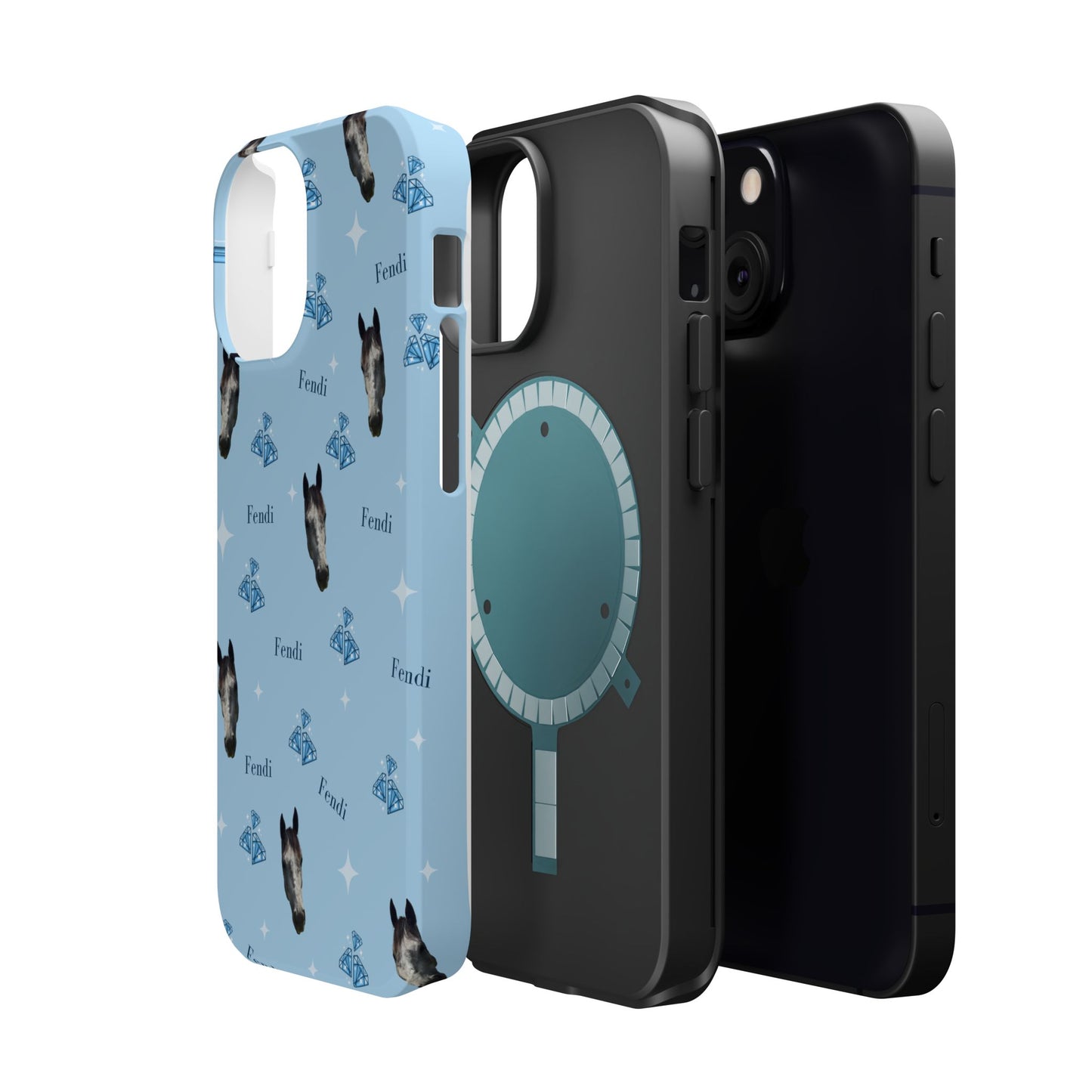 Blue Horse Pattern Magnetic Impact-Resistant Phone Case