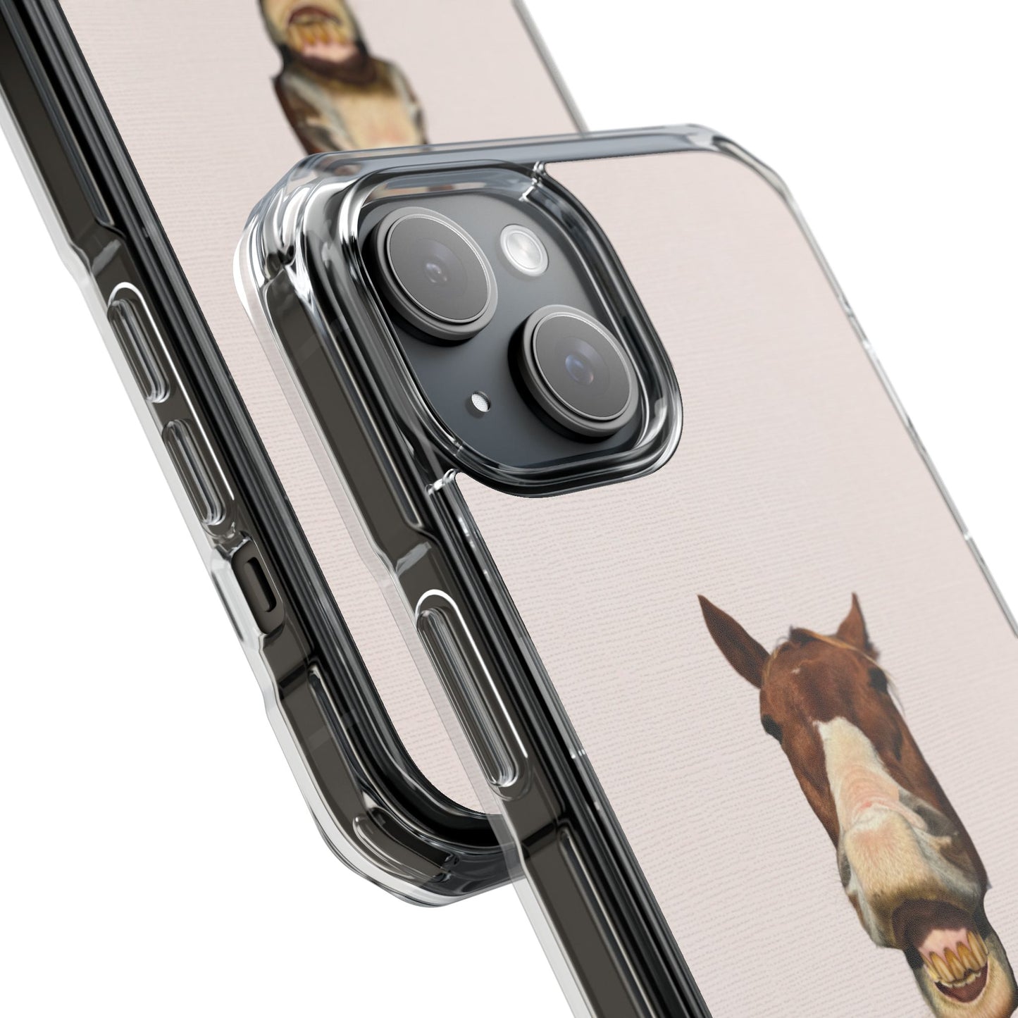 Clear Magnetic Phone Case — Funny Grinning Horse Design